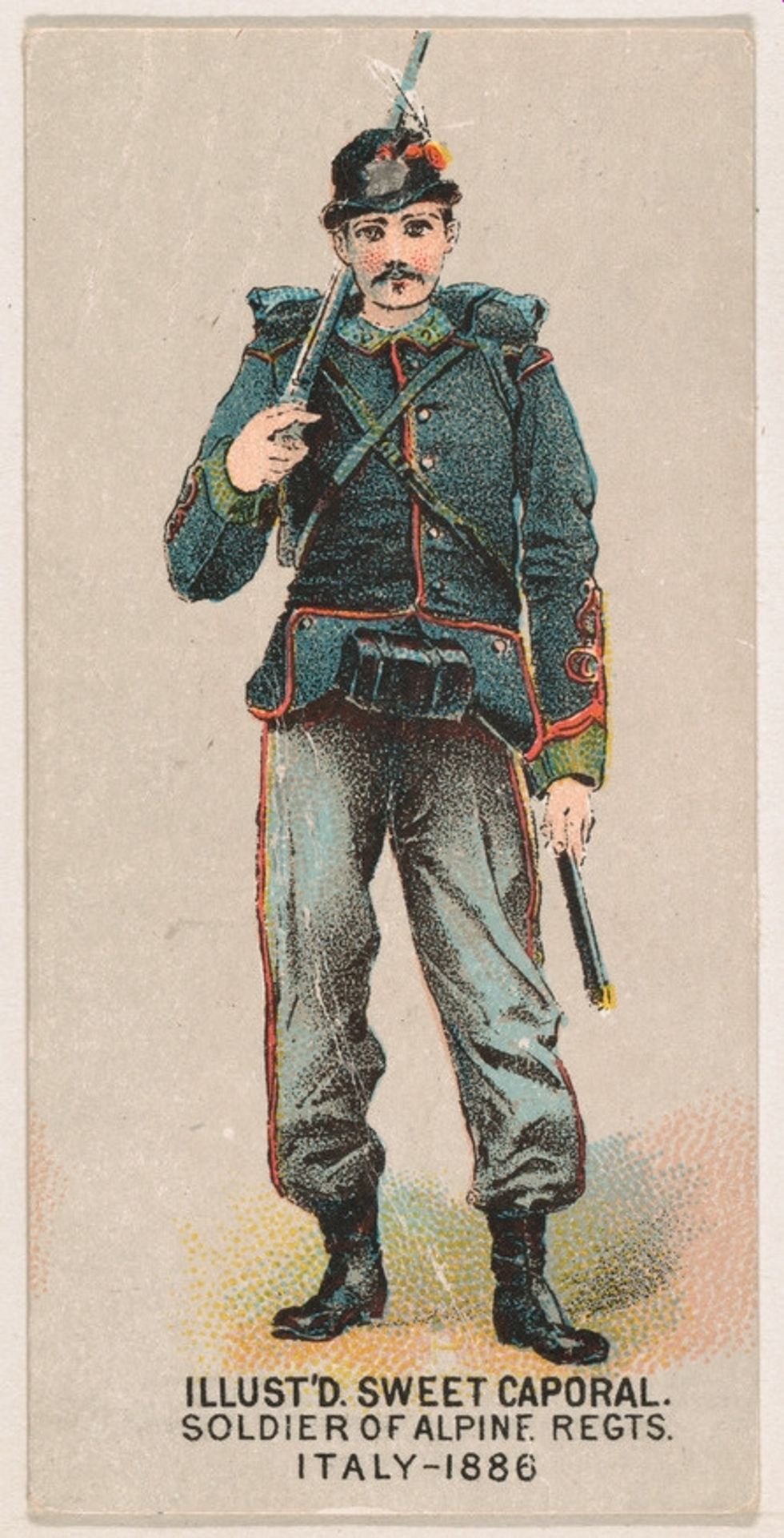 Soldier of Alpine Regiments, Italy, 1886, from the Military Series (N224) issued by Kinney Tobacco Company to promote Sweet Caporal Cigarettes by Kinney Brothers Tobacco Company