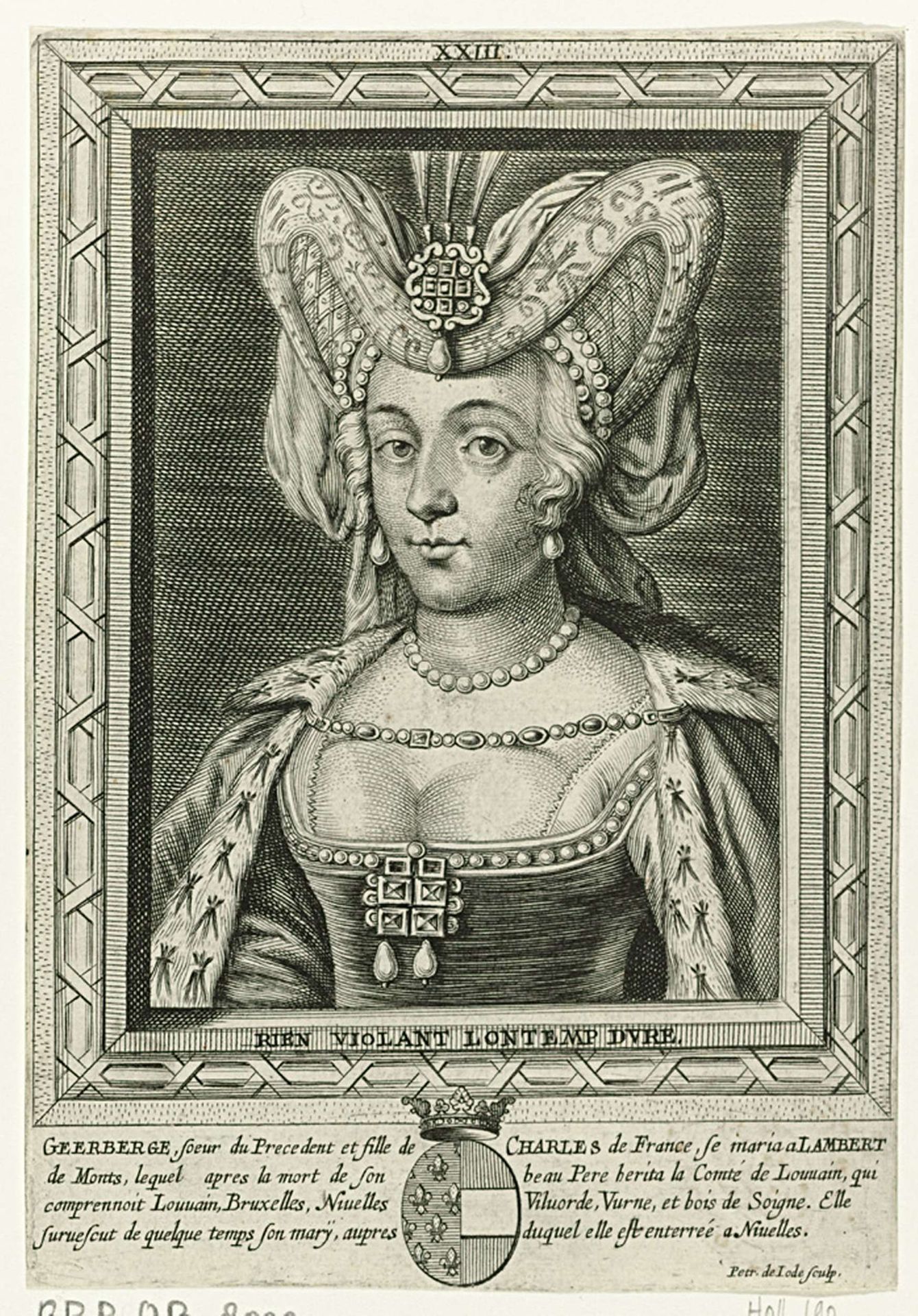 Portret van Gerberga van Neder-Lotharingen by Pieter de (II) Jode