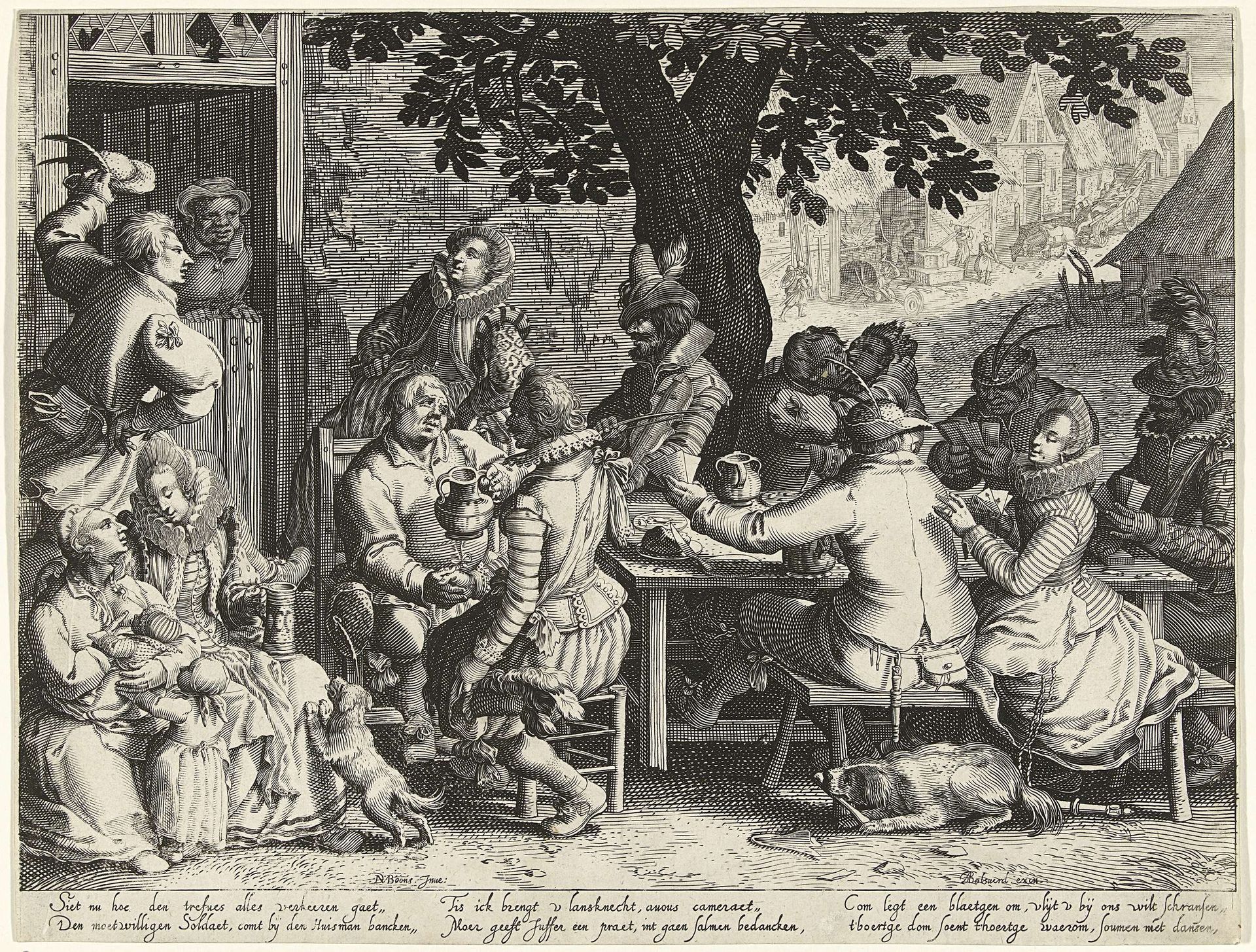 Dankzij het Bestand leven boeren en soldaten vreedzaam samen, 1609 by Boëtius Adamsz. Bolswert