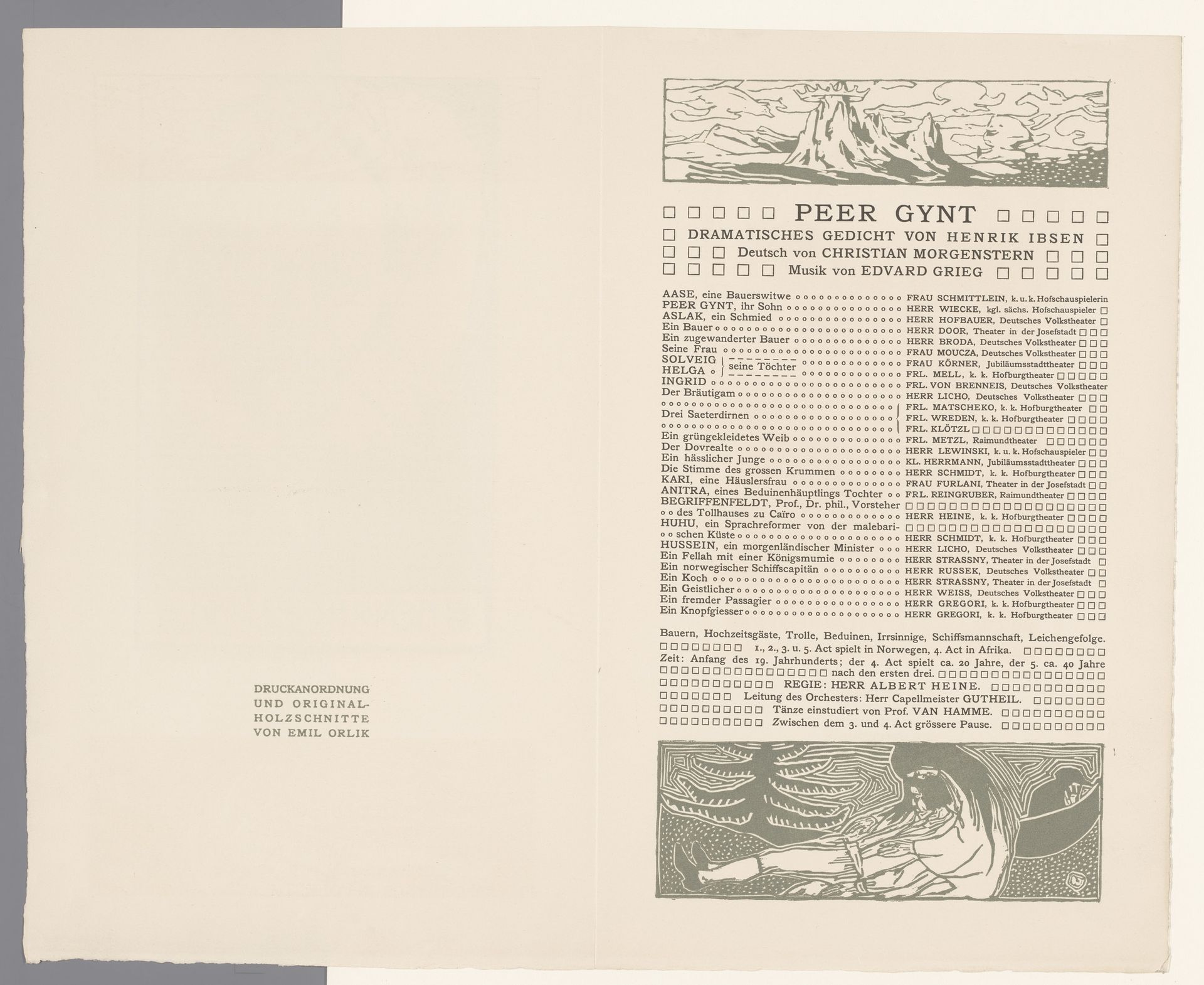 Berglandschap met kroon en treurende vrouw by Emil Orlik