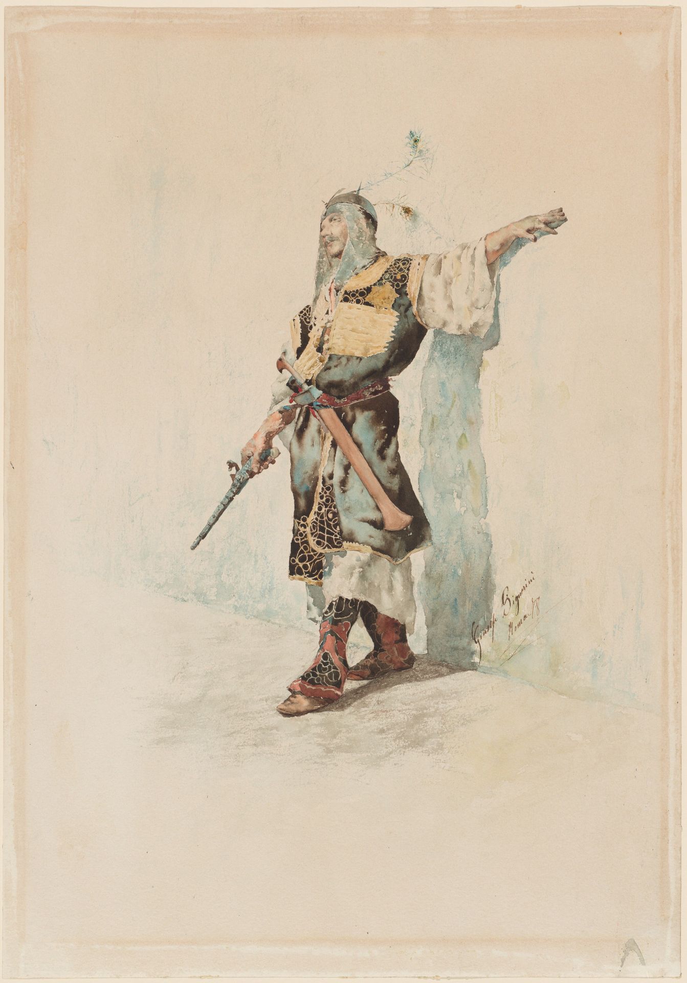 A Moorish Soldier before a Sunlit Wall by Giuseppe Signorini