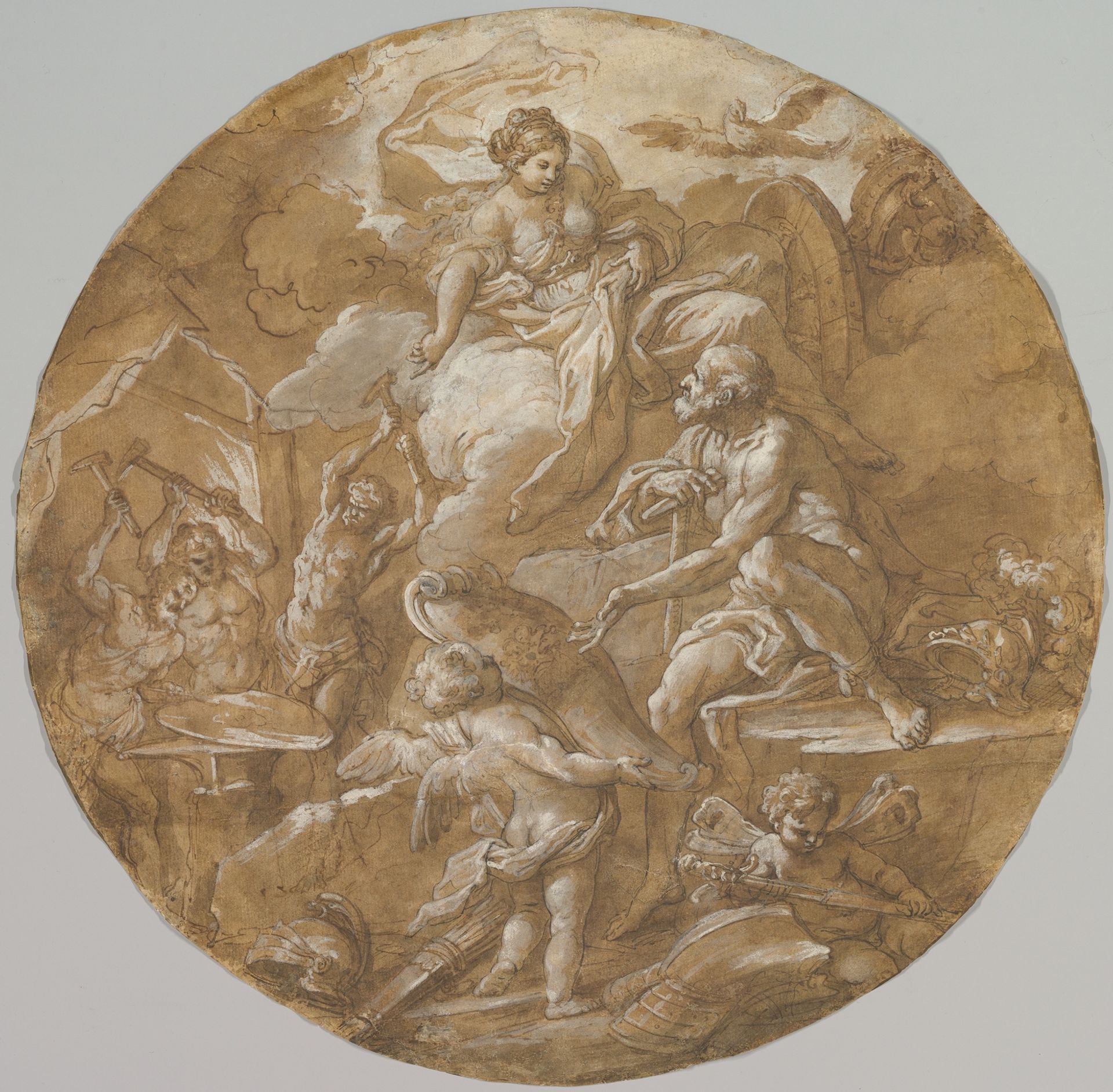 Venus at the Forge of Vulcan (recto); Sketches with Two Putti (verso) by Sebastiano Conca