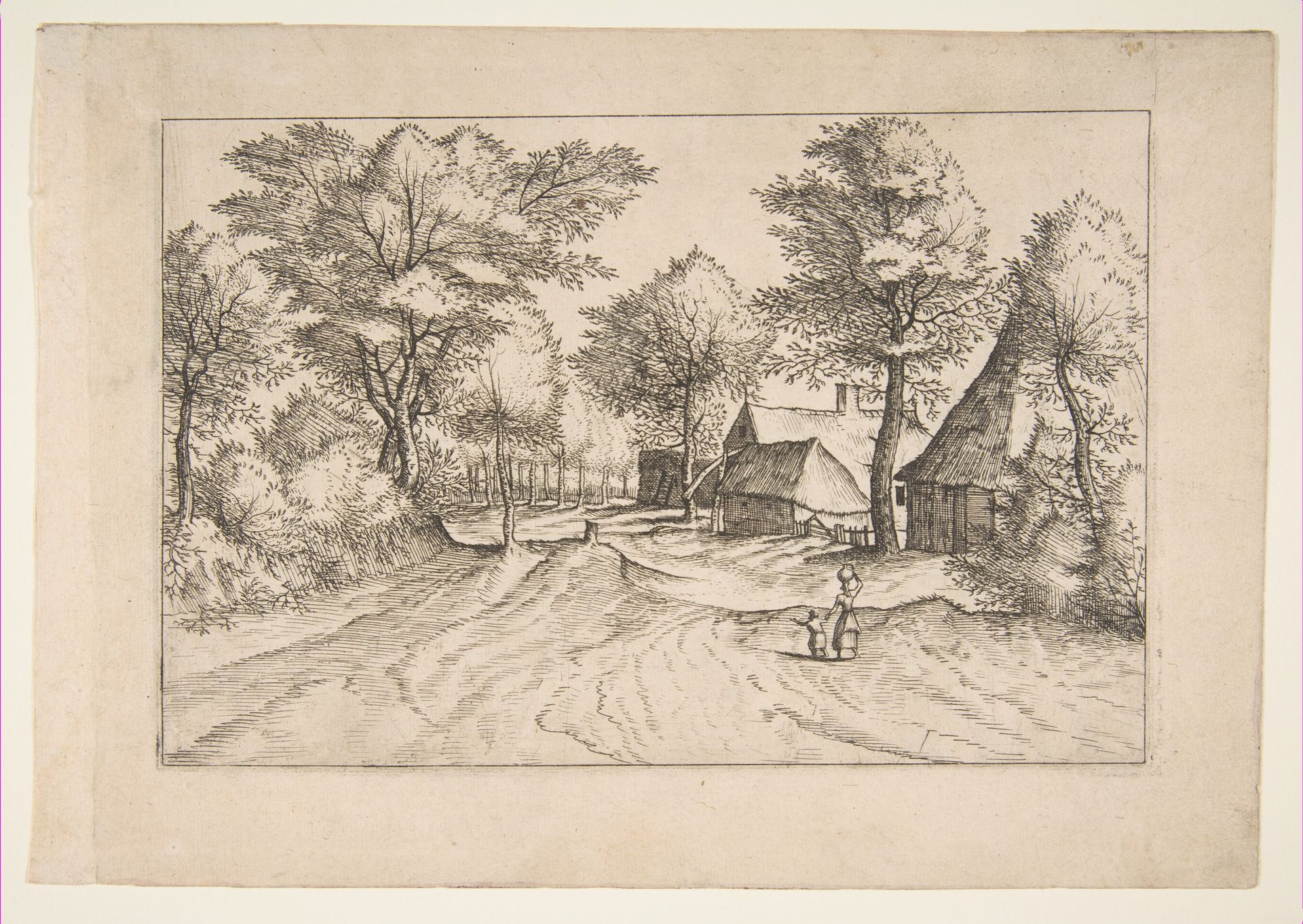 Village Road with a Farm and Sheds, from the series, The Small Landscapes (Multifariarum Casularum) by Johannes van Doetecum I