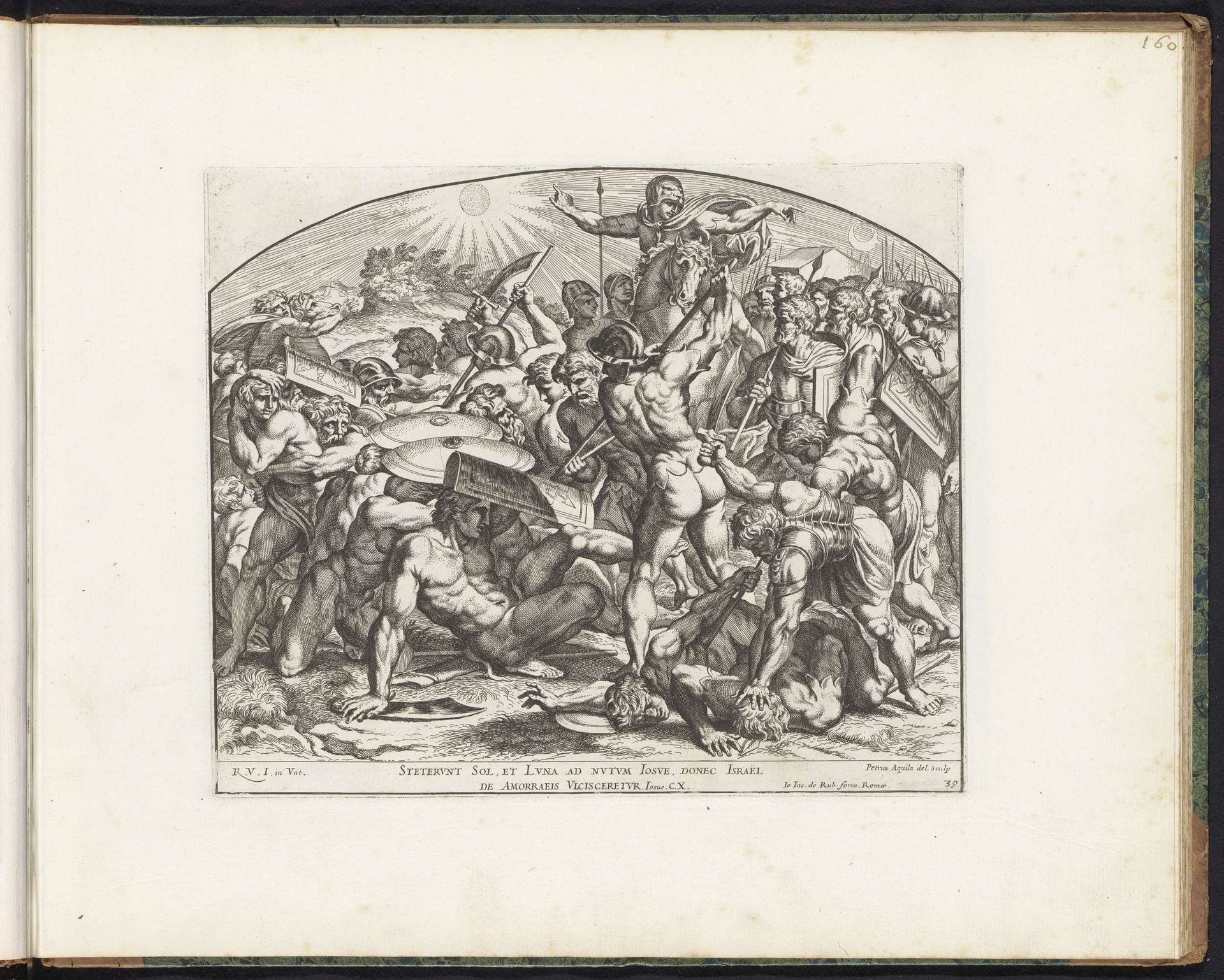 Jozua beveelt de zon en de maan stil te staan by Pietro Aquila