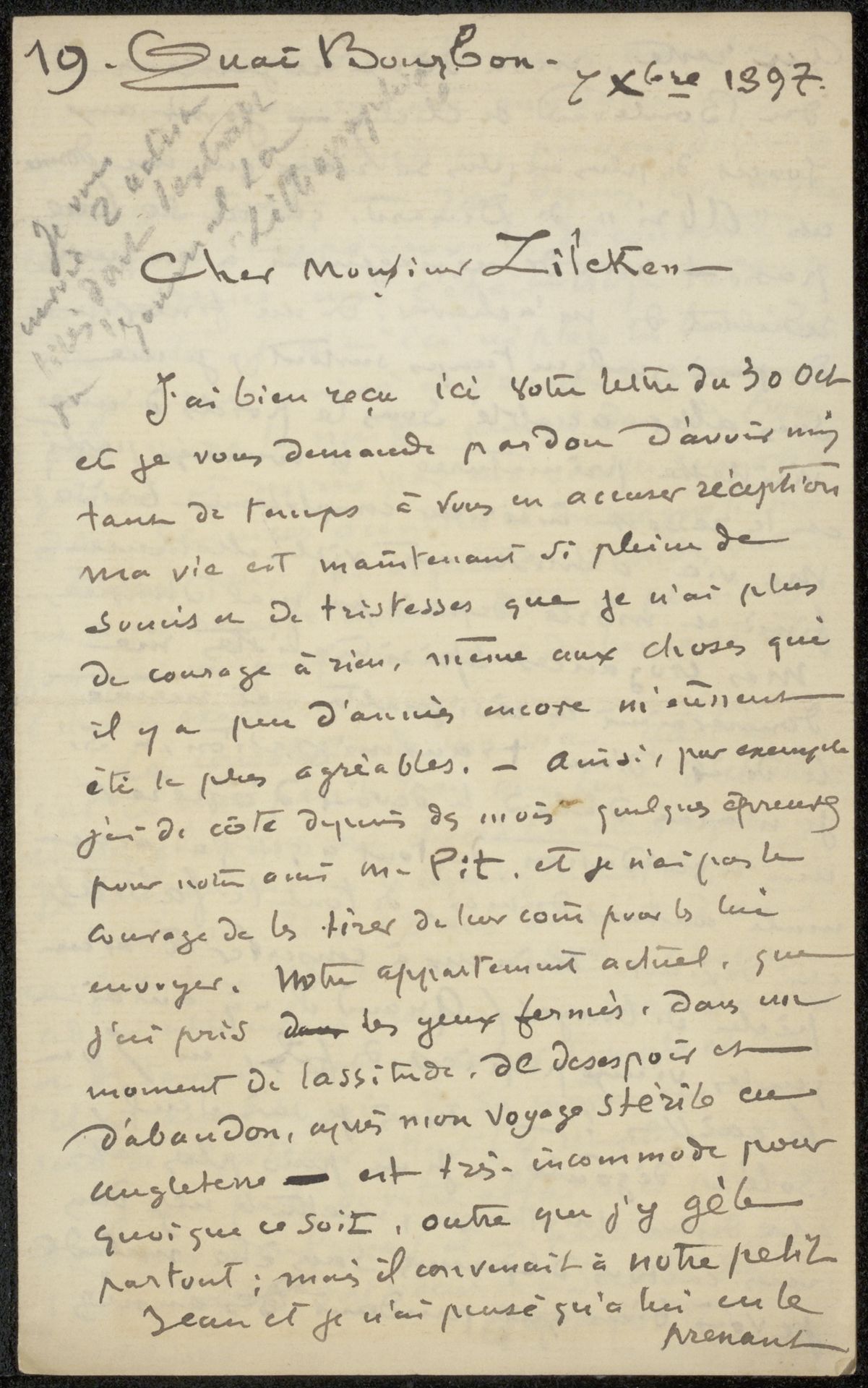 Brief aan Philip Zilcken by Félix Hilaire Buhot