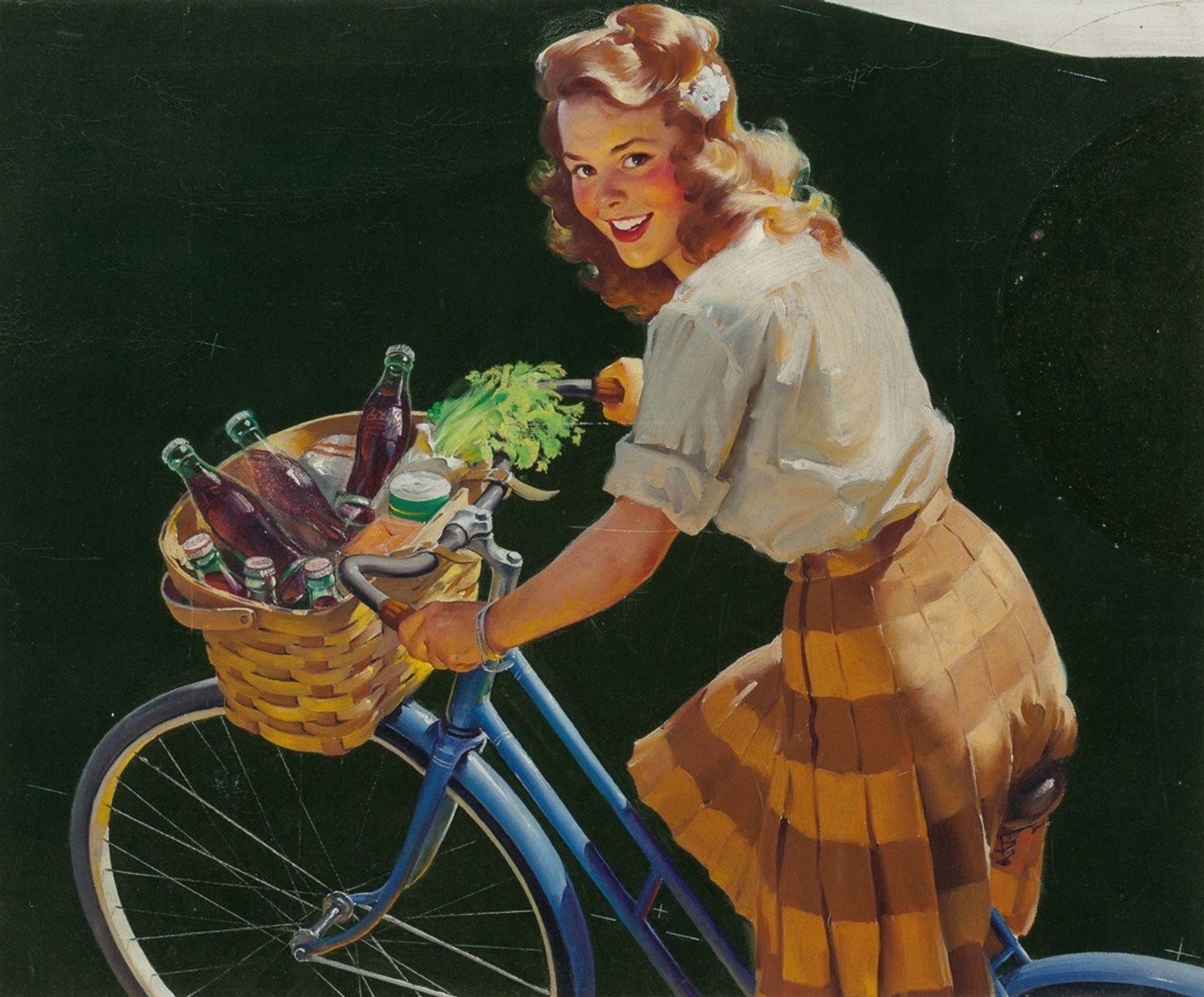 Girl Riding her Bicycle, Coca-Cola advertisement by Haddon Hubbard Sundblom