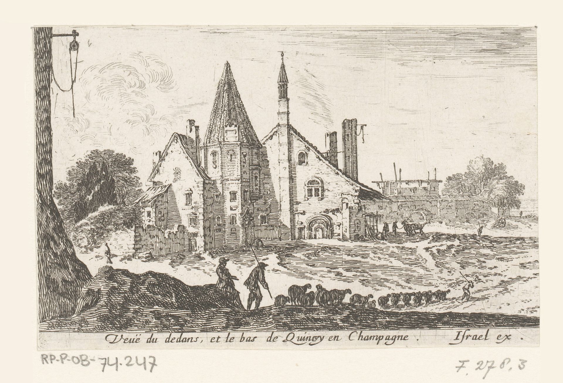 Gezicht vanuit de abdij van Quincy met schaapsherder met kudde by Israel Silvestre