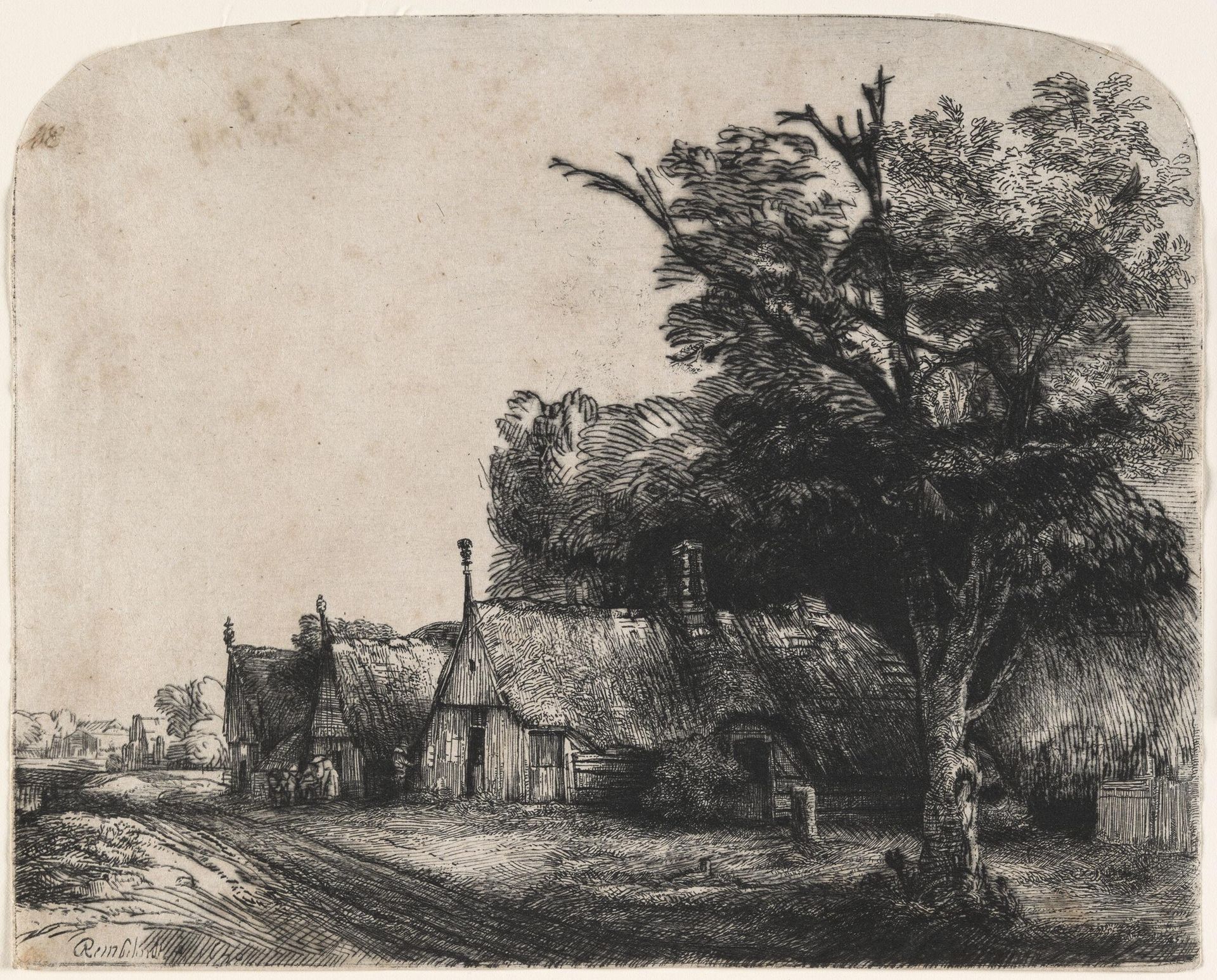 Landscape with Three Gabled Cottages beside a Road by Rembrandt van Rijn