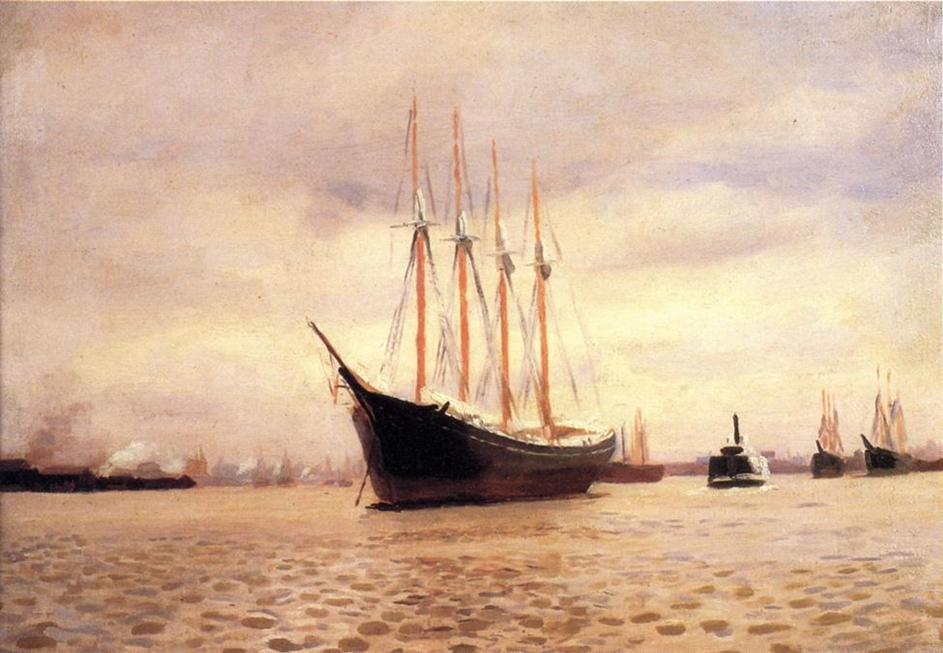 The Visit of the Beggar and her Child On the Delaware at Tacony by Thomas Pollock Anshutz
