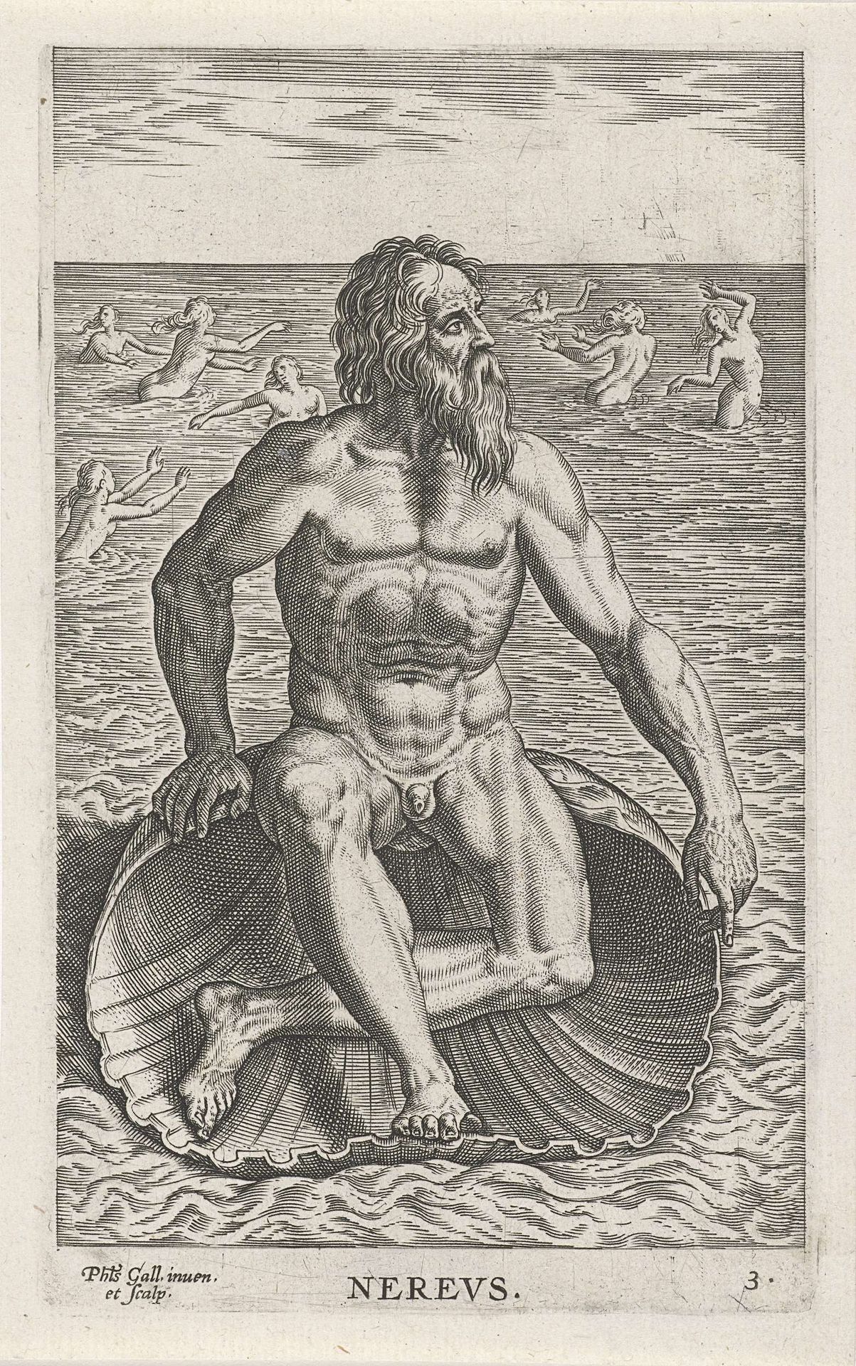 Zeegod Nereus by Philips Galle