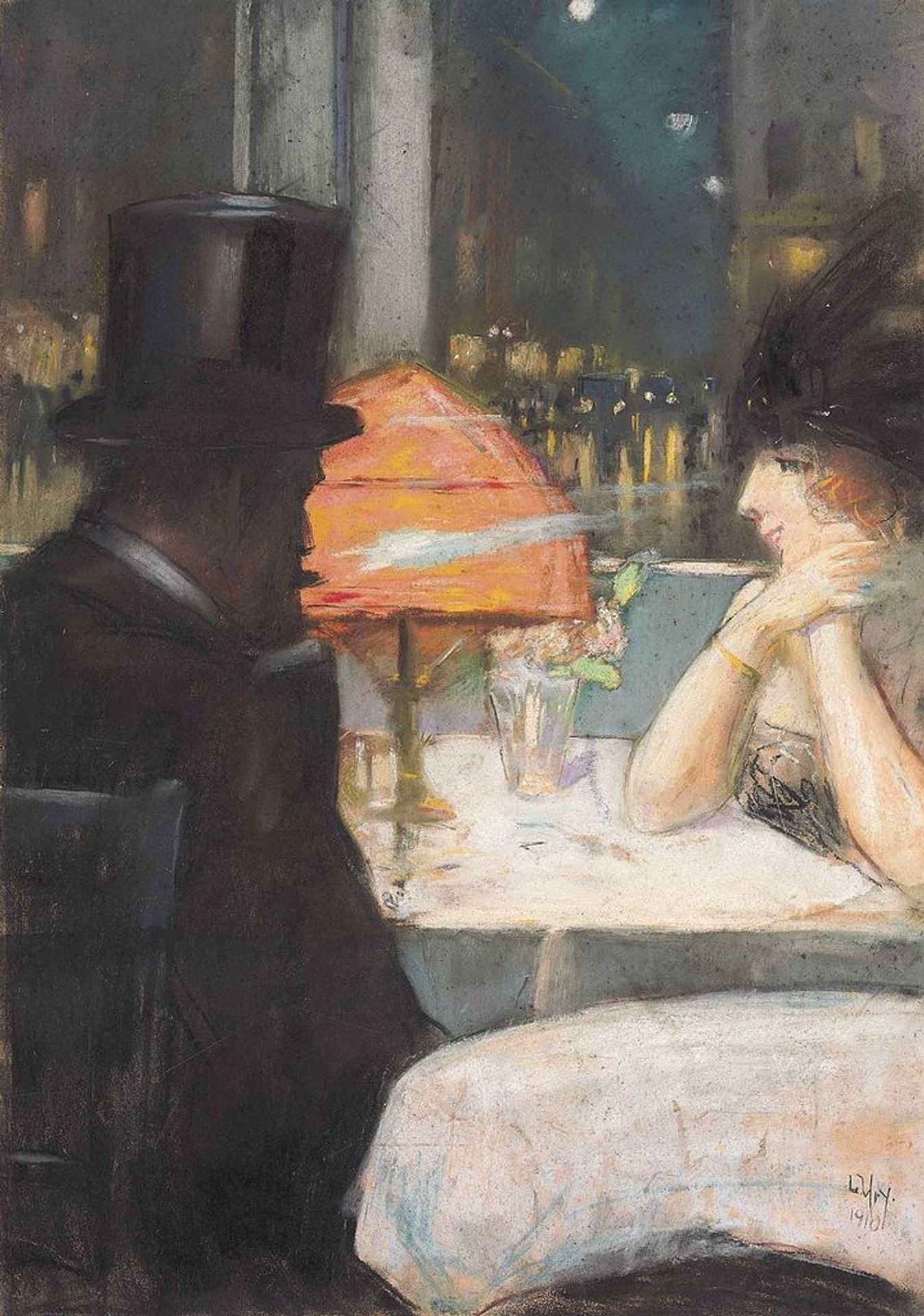 Dame und Herr im Restaurant by Lesser Ury
