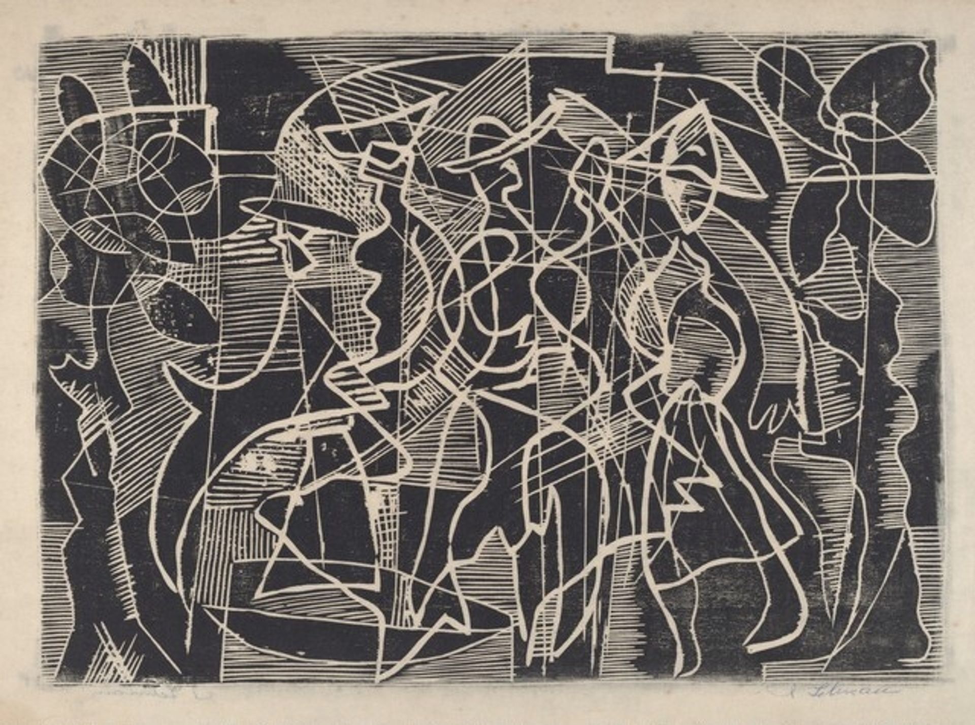 Untitled (Abstraction with Strolling Figures) by Irving G. Lehman