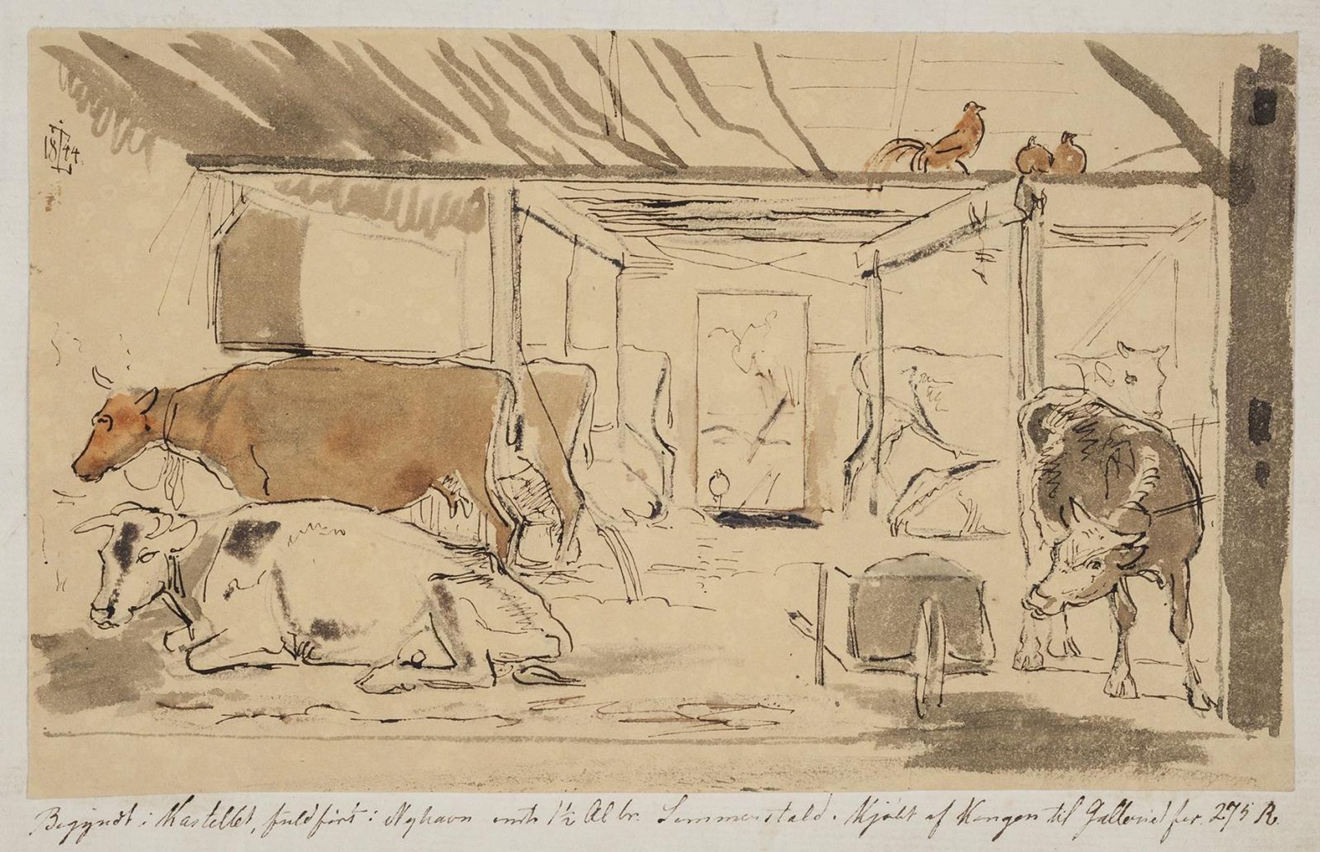En kostald i en bondegård, indklæbet på side 19 f.n. by Johan Thomas Lundbye