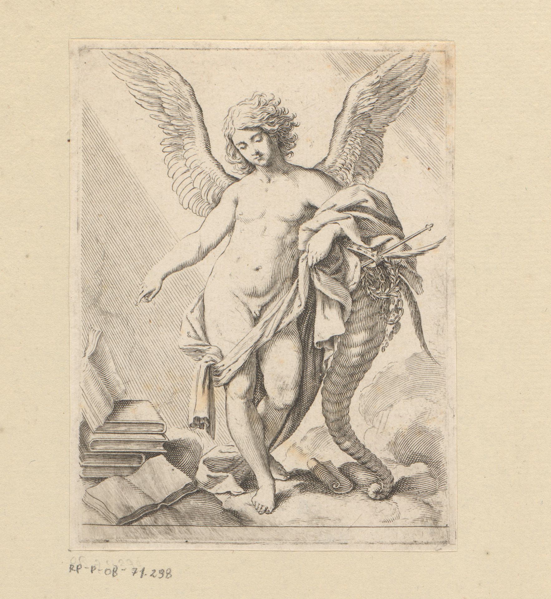Staande engel met stapel boeken by Claude Mellan