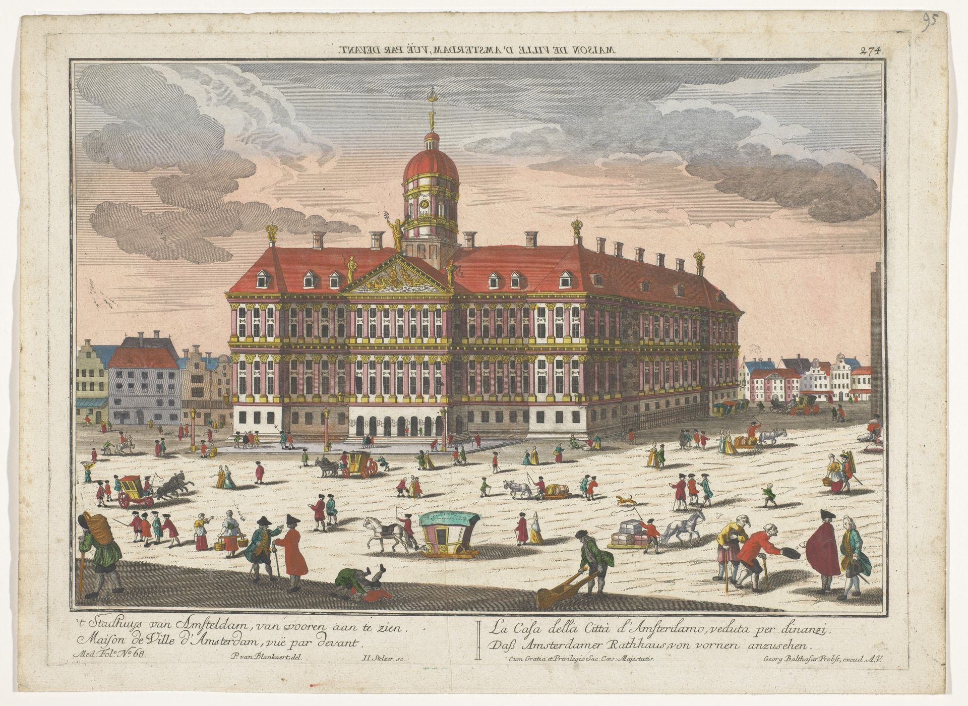 Gezicht op het Stadhuis en de Dam te Amsterdam by Georg Balthasar Probst