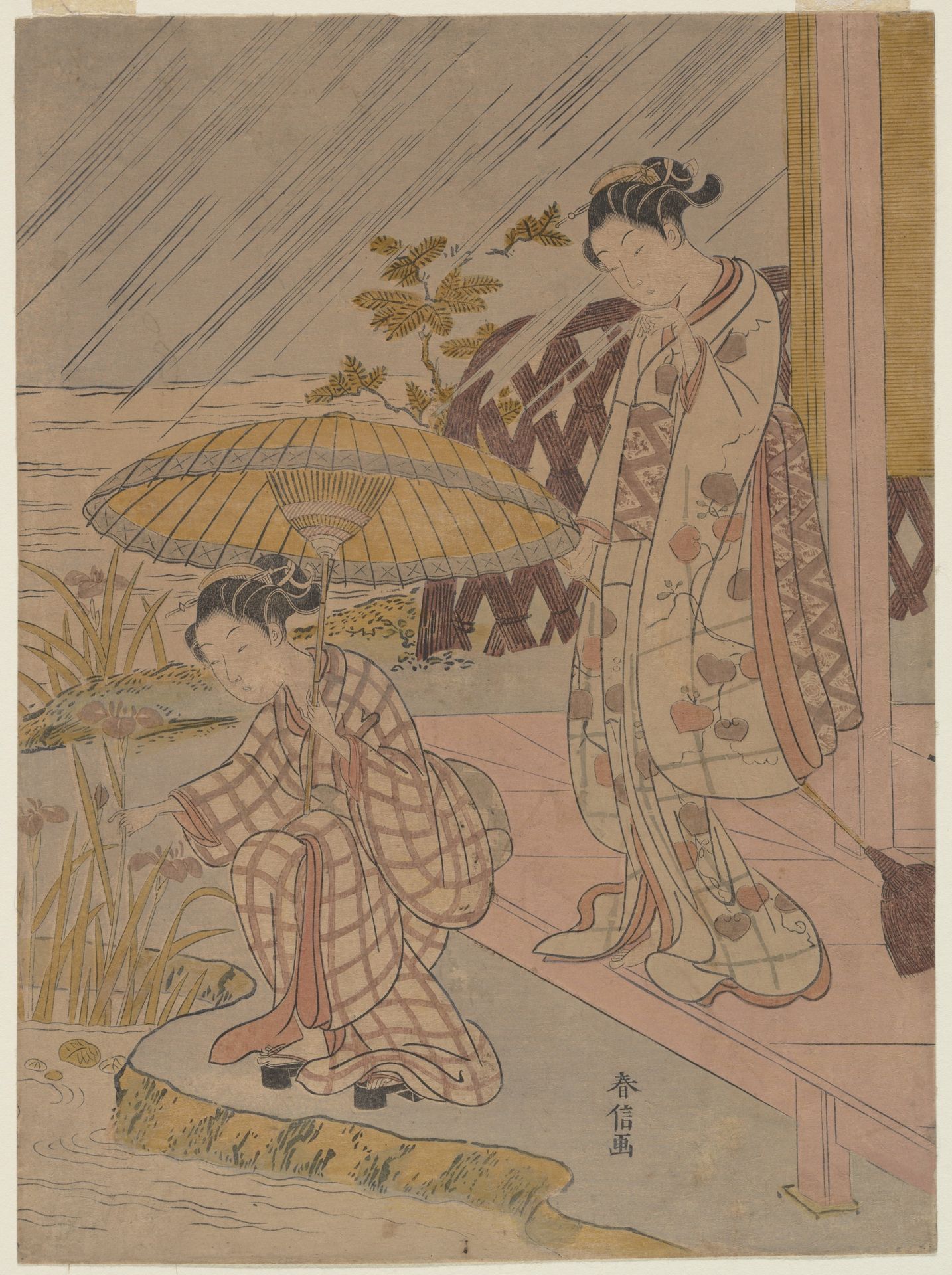 Viewing Iris in the Rain by Suzuki Harunobu 鈴木春信