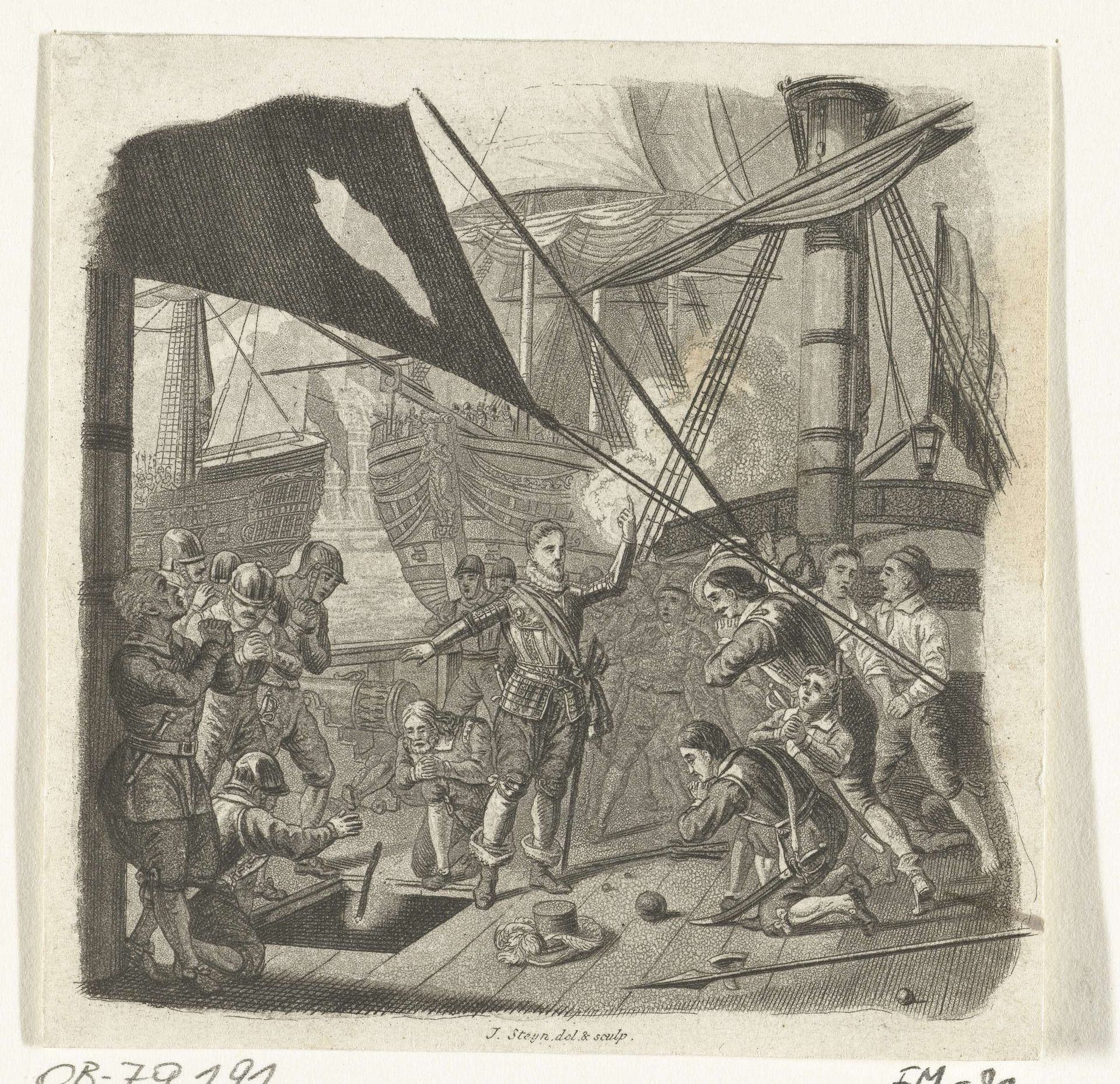 Sebastiaan de Lange blaast zijn schip en zichzelf op, 1572 by Johannes Steyn
