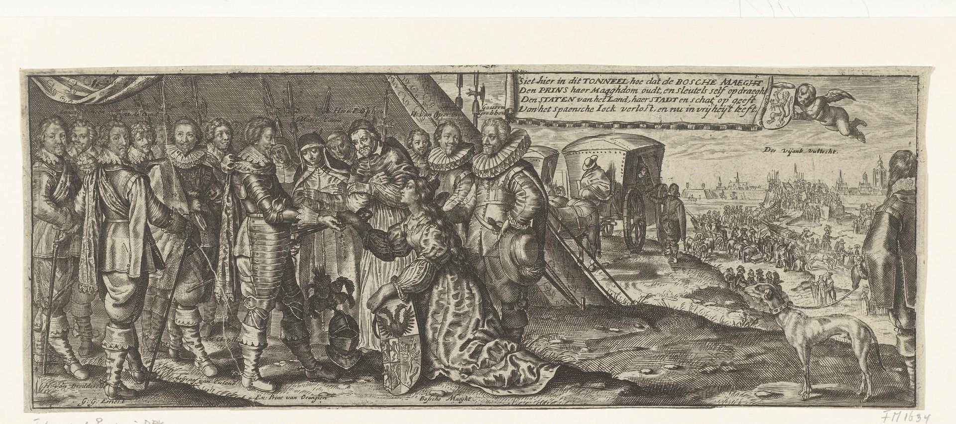 De stadsmaagd van 's-Hertogenbosch overhandigt de sleutels van de stad aan Frederik Hendrik, 1629 by Crispijn van de (II) Passe