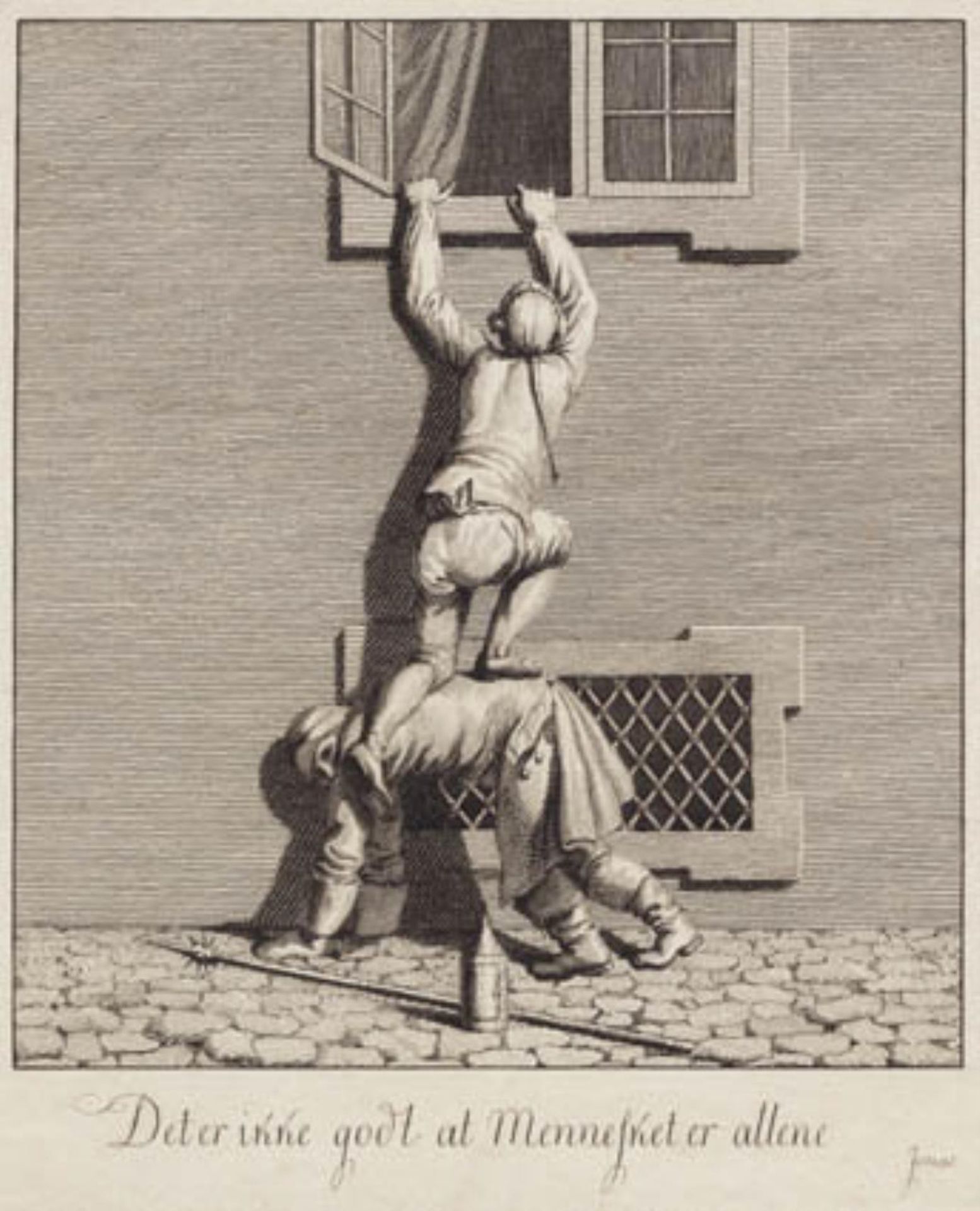 Satirisk blad. "Det er ikke godt at Mennesket er allene" by J.F. Clemens