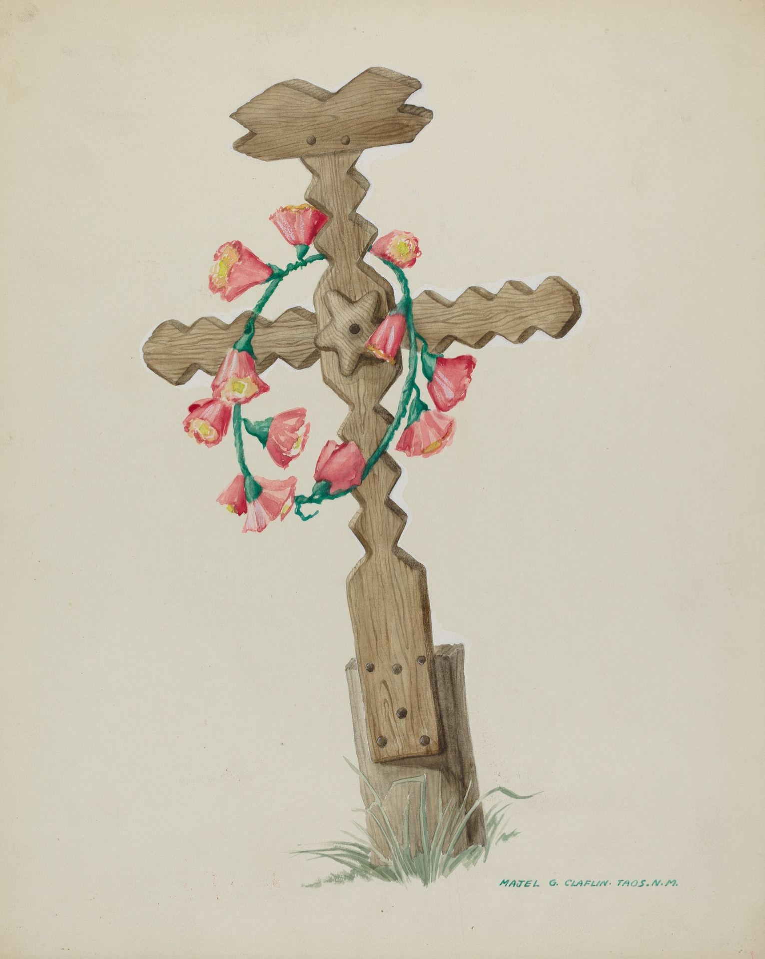 Wooden Cross used as Headstone (Hand Made) by Majel G. Claflin