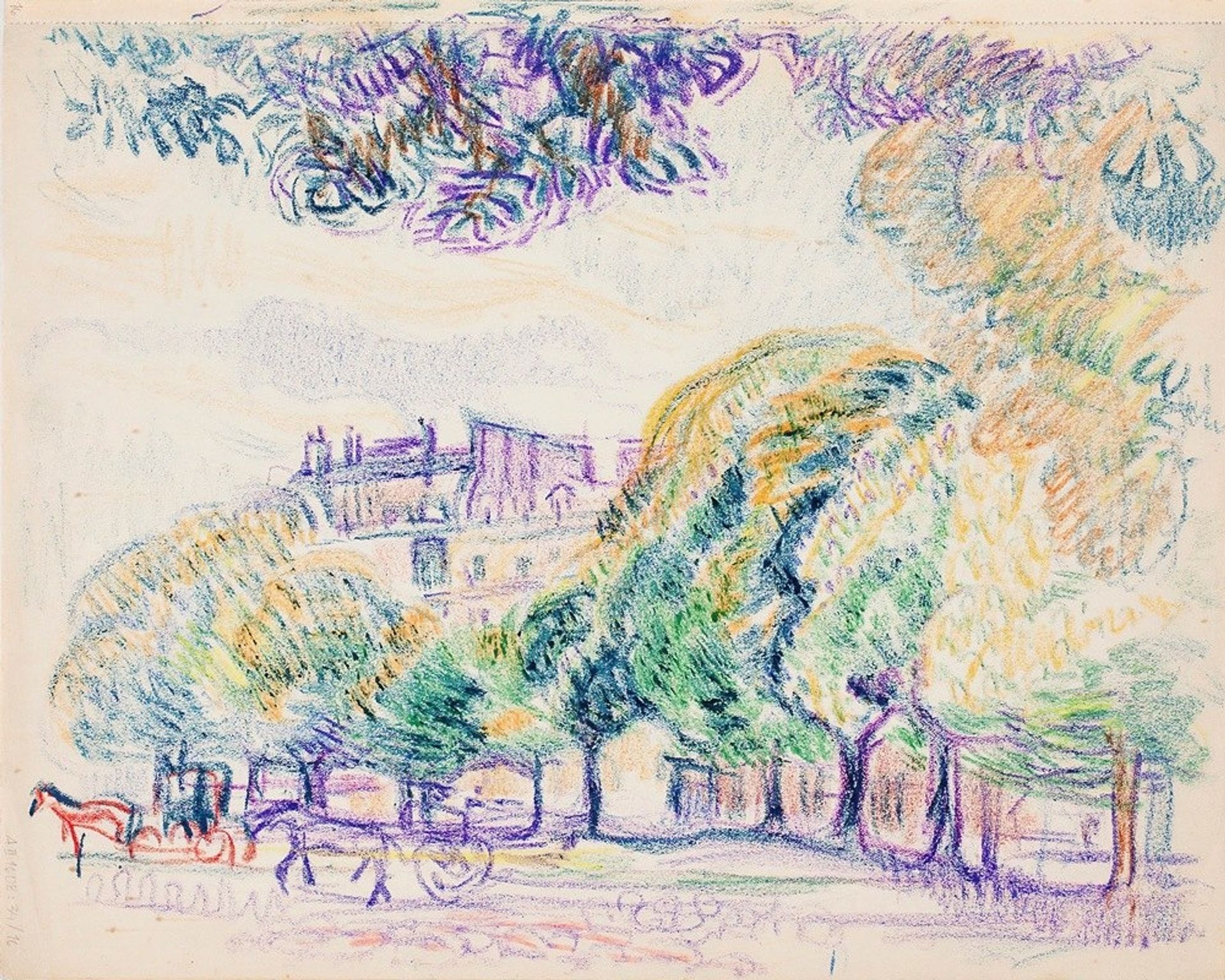 Kaupunkikuva, puistoa, ajureita by Magnus Enckell
