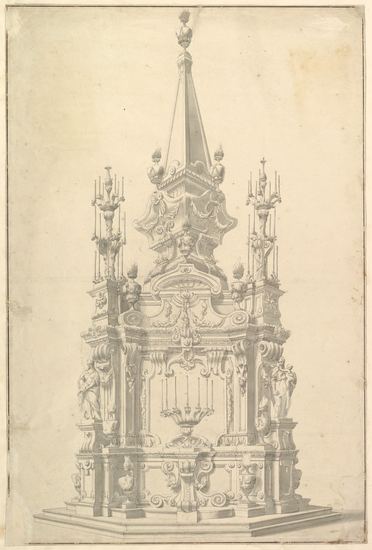 Elevation for a Catafalque Surmounted by an Obelisk. by Giuseppe Galli Bibiena