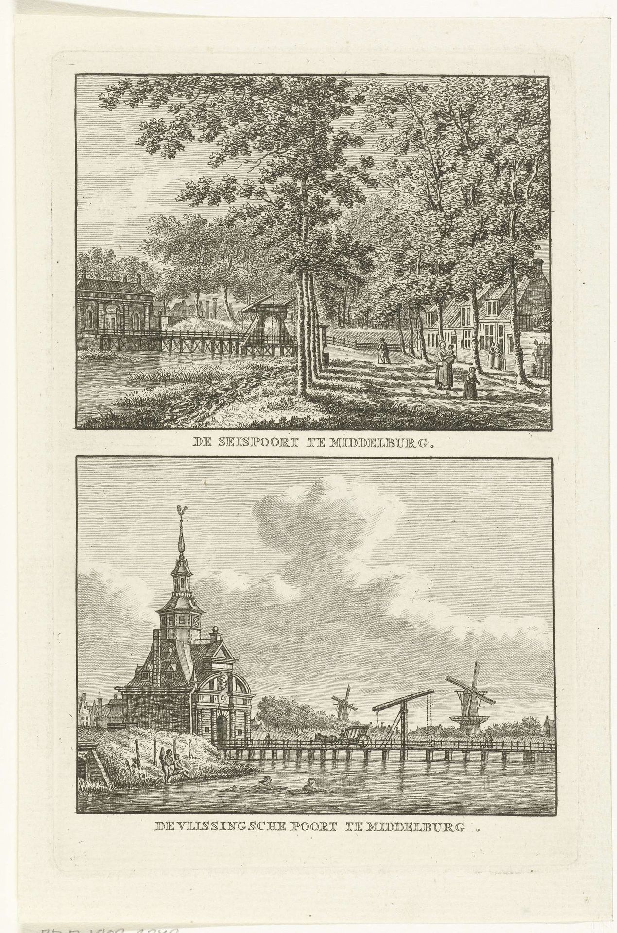 Twee stadsgezichten te Middelburg: Seispoort en Vlissingsepoort by Carel Frederik (I) Bendorp