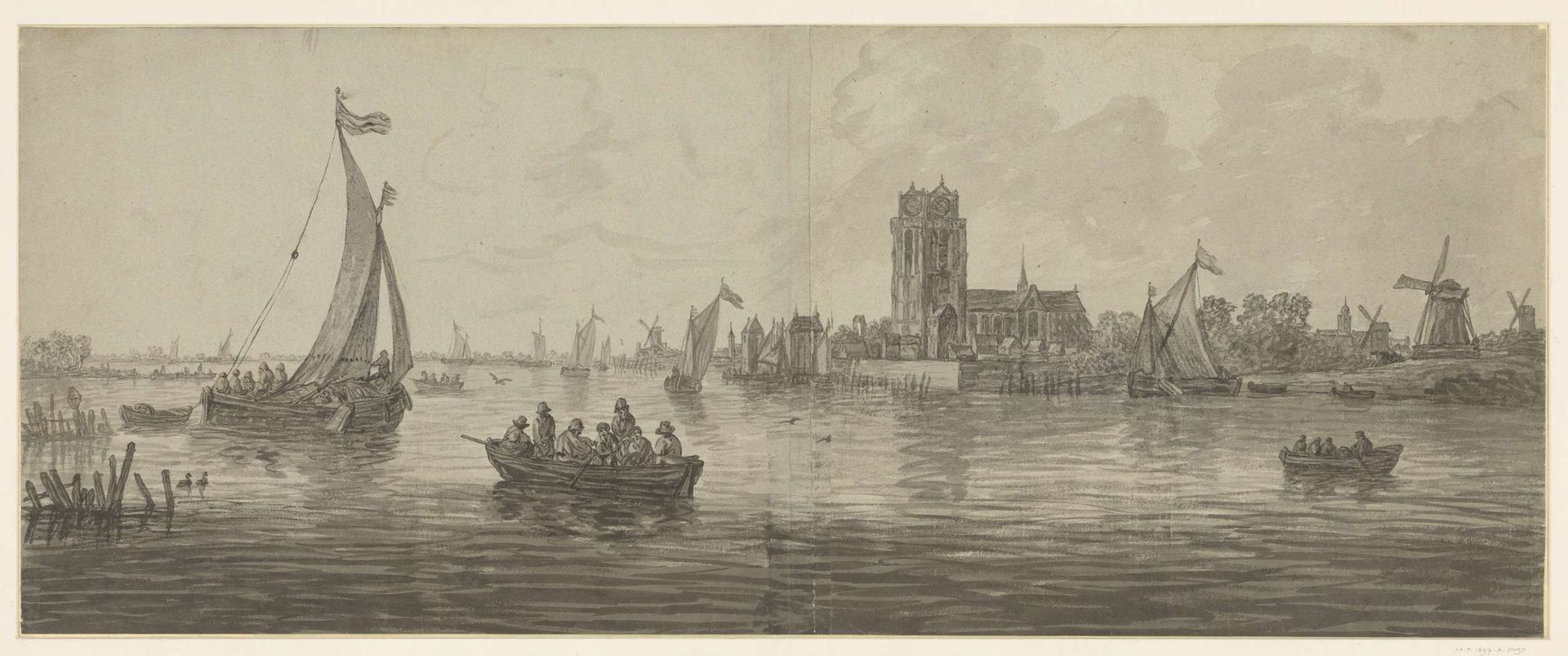 Gezicht op Dordrecht uit het zuid-westen by Jacob van Strij