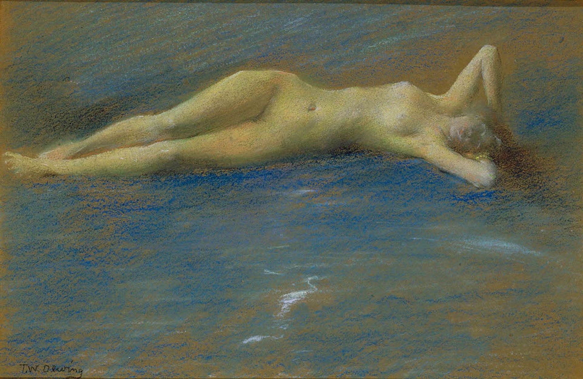 Reclining Nude Figure of a Girl by Thomas Wilmer Dewing