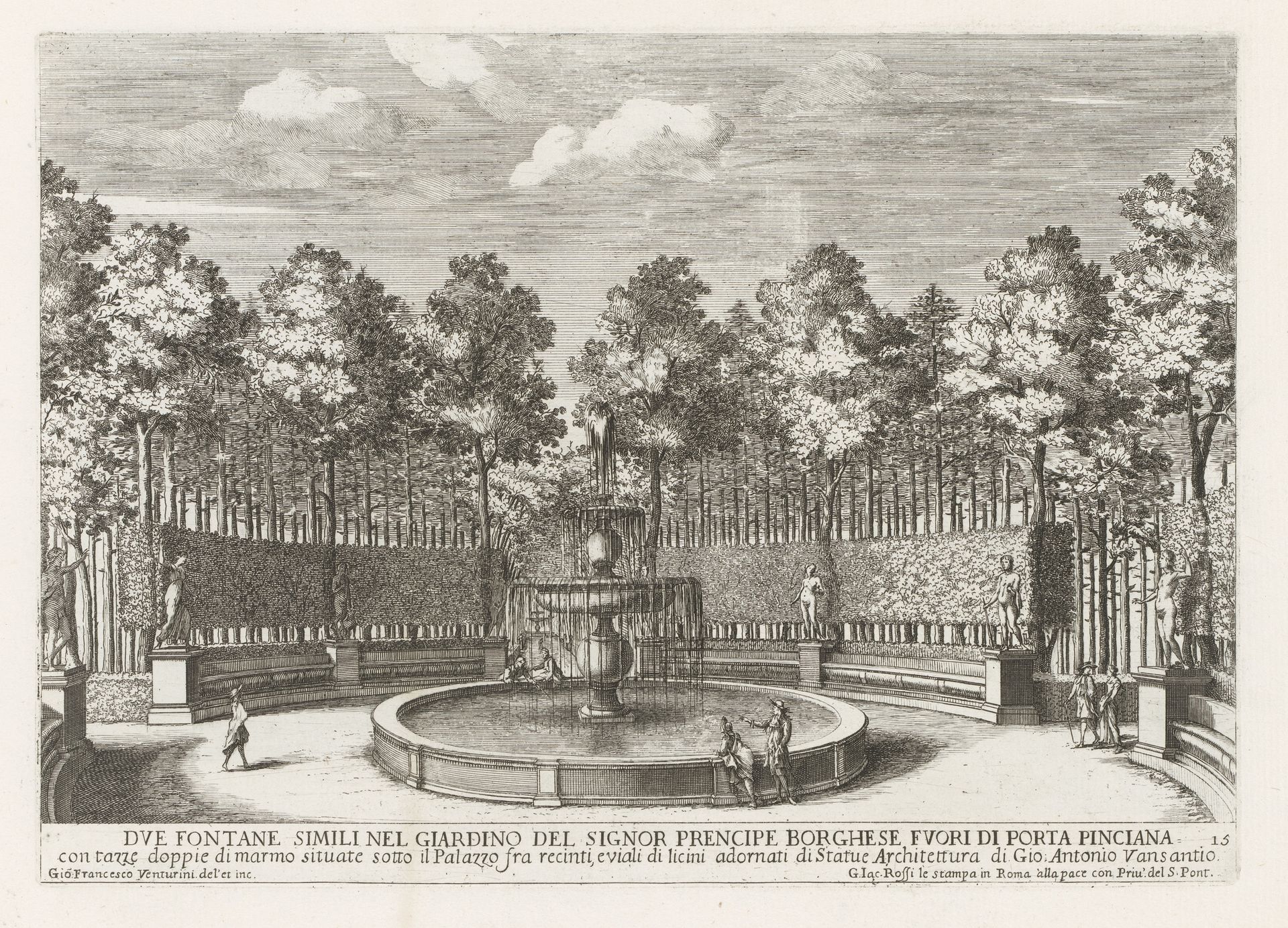 Fontein in de Villa Borghese te Rome by Giovanni Francesco Venturini