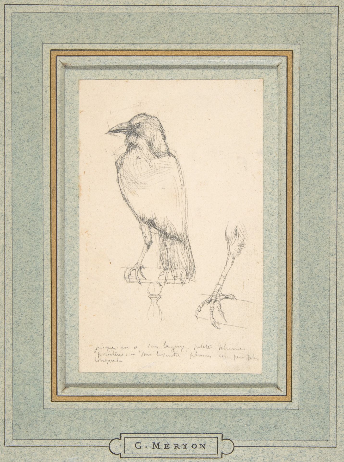 A Raven Perched on a Rail by Charles Meryon