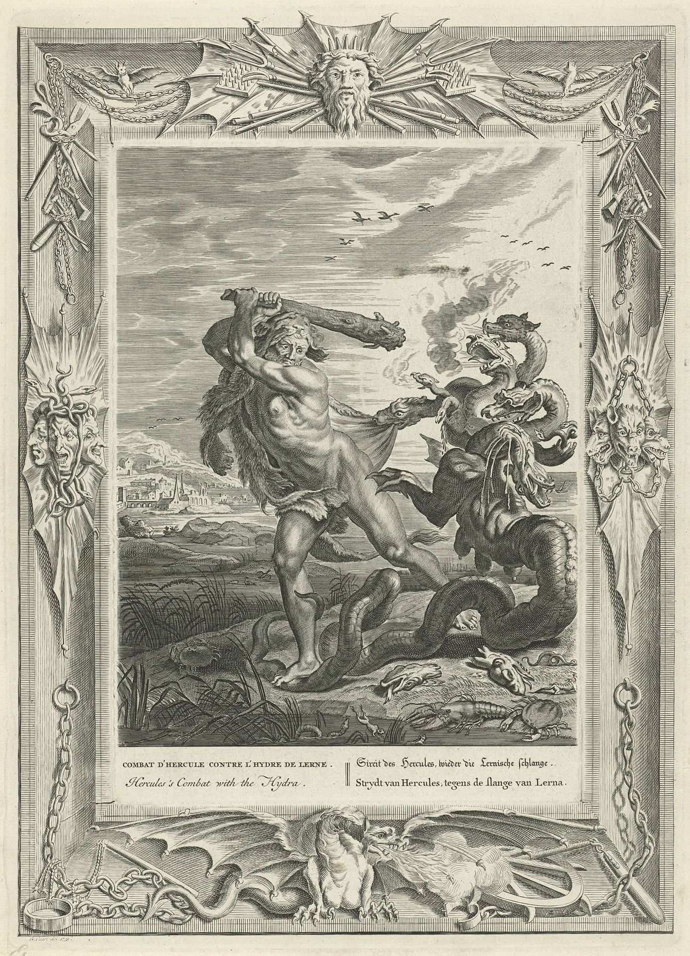 Hercules doodt de hydra van Lerna by Bernard Picart
