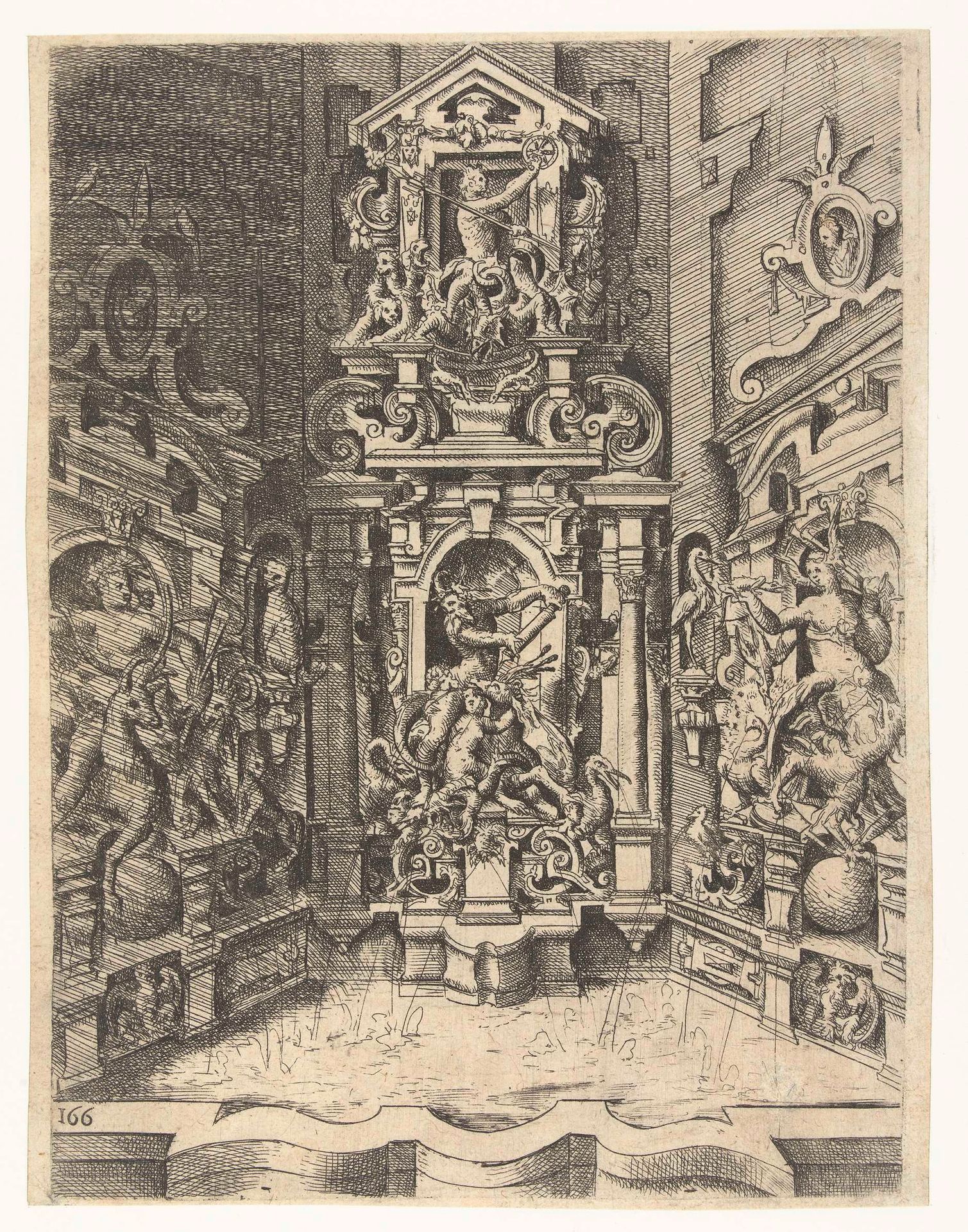 Grote fontein, ingebouwd tussen drie muren by Wendel (I) Dietterlin