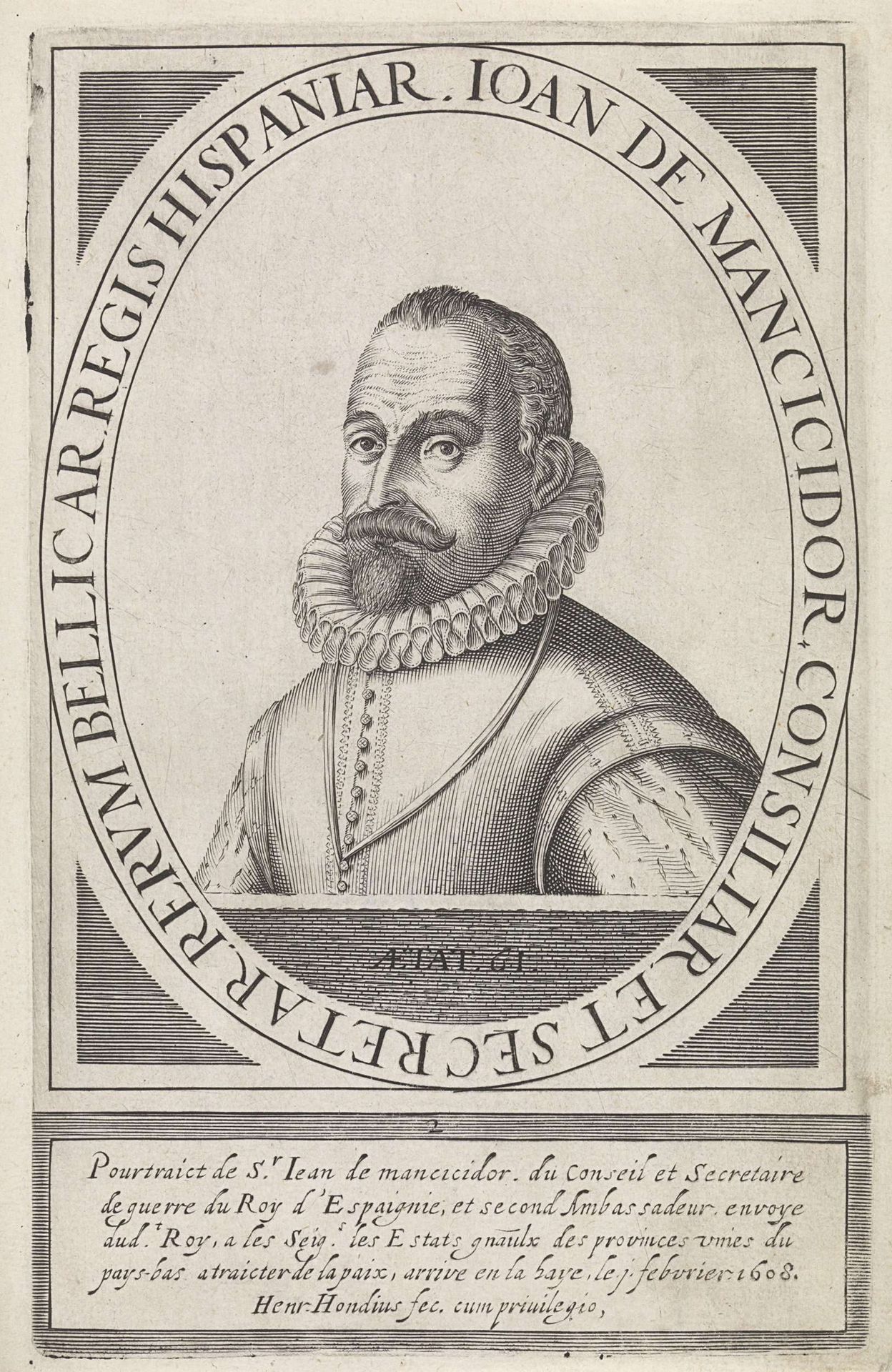 Portret van Juan de Mancicidor by Hendrick Hondius I