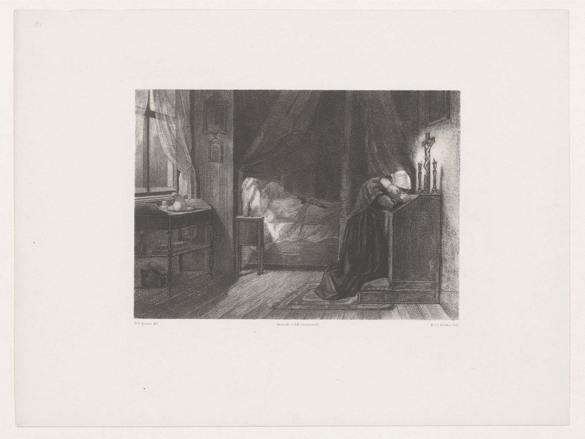 Vrouw biddend bij overledene by Hendrik Adriaan Christiaan Dekker