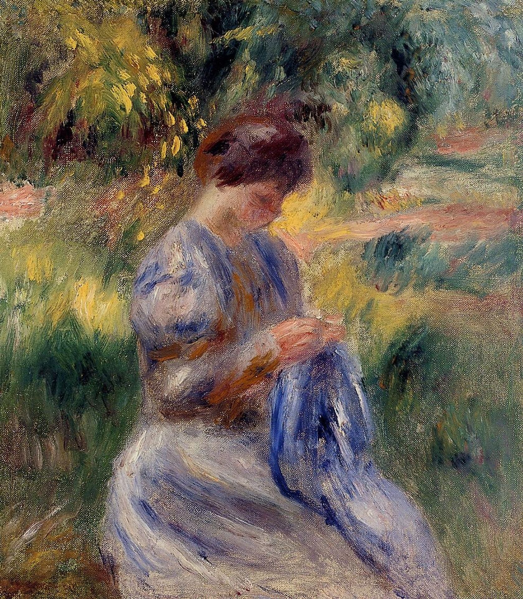 The Embroiderer (Woman Embroidering in a Garden) by Pierre-Auguste Renoir