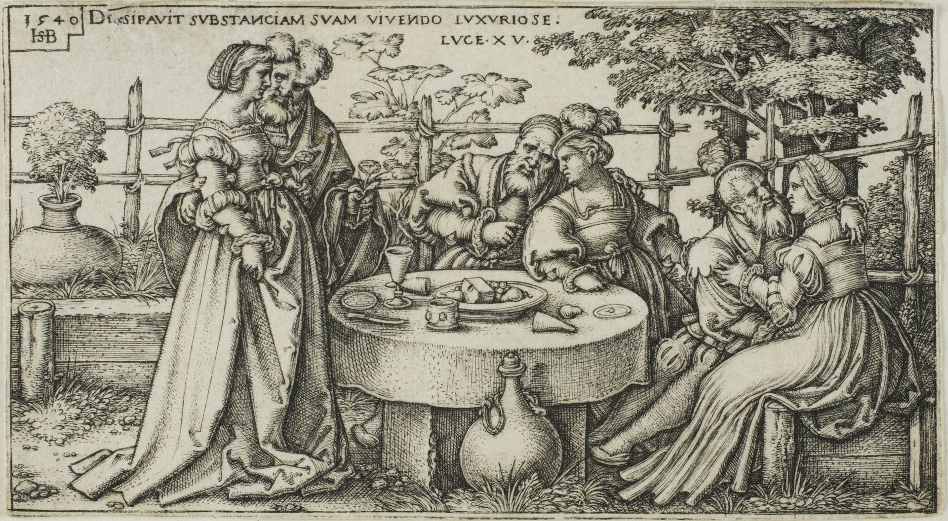 The Prodigal Son Wasting his Fortune, plate two from The History of the Prodigal Son by Sebald Beham