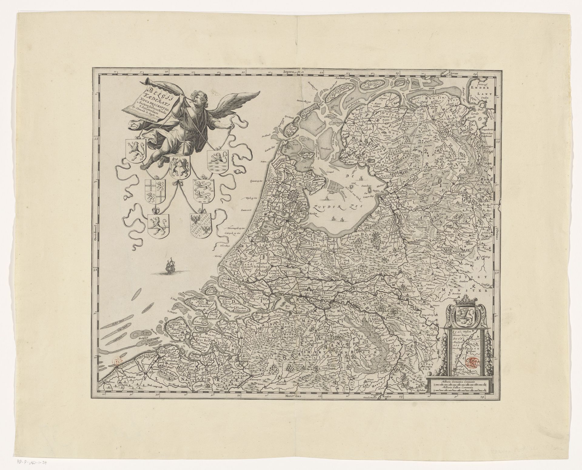 Kaart van de Republiek der Zeven Verenigde Nederlanden by Jodocus (II) Hondius