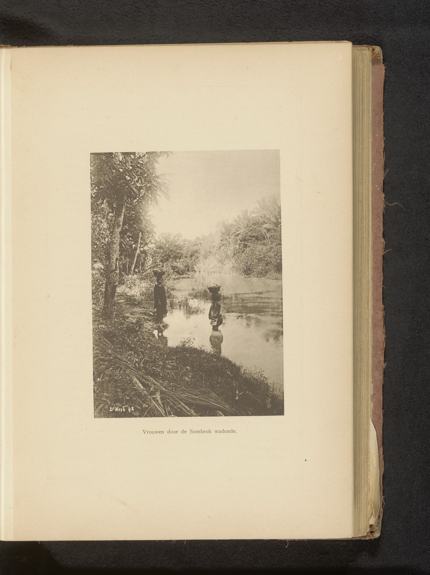 Onbekende vrouwen die met een mand op het hoofd door een rivier lopen by Christiaan Johan Neeb