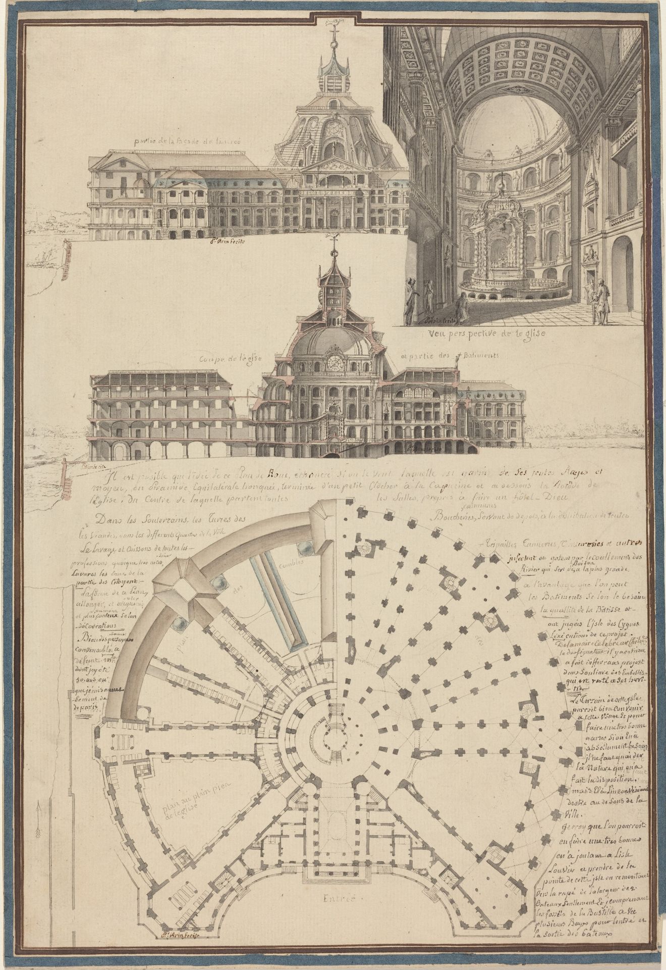Plan and Three Views of a Circular Church by Pierre Varin