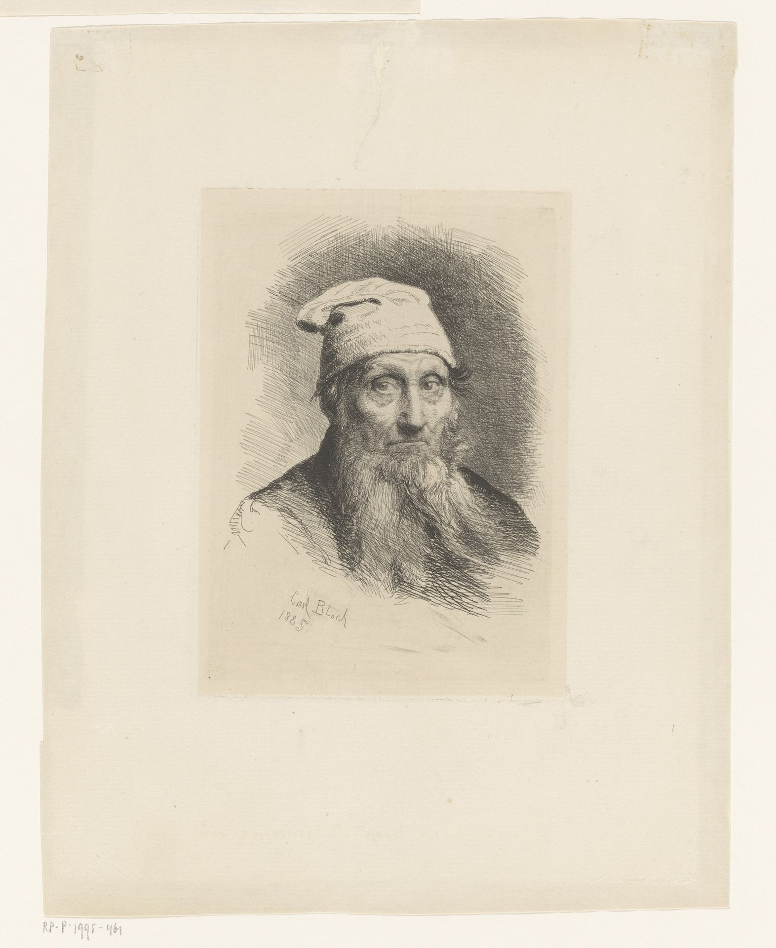 Mannenkop met lange baard en muts by Carl Bloch