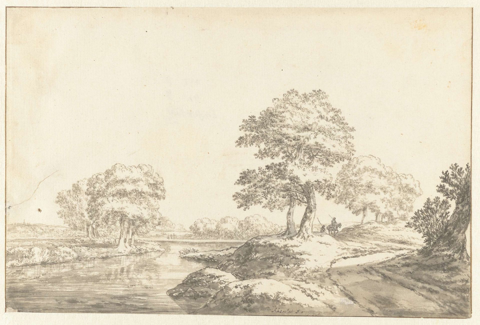 Boomrijk landschap met rivier by Jacob Akersloot
