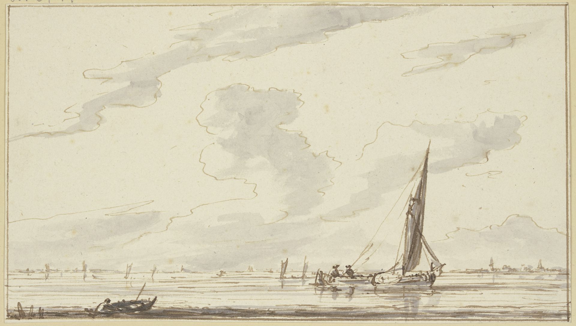 Marina, nach rechts segelnde Barke, links ein Boot by Jan van de Cappelle