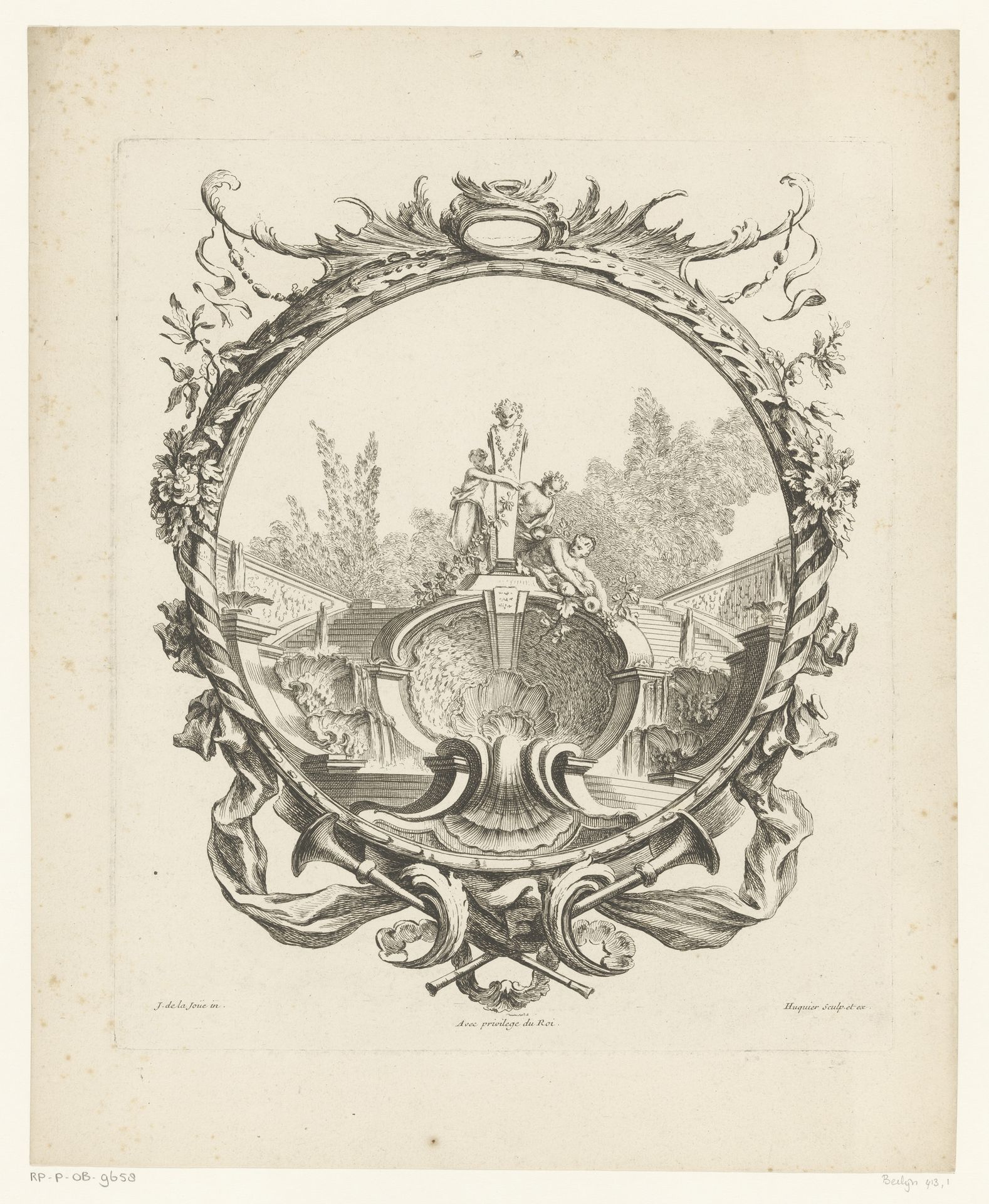 Tuin met fontein en term by Gabriel Huquier