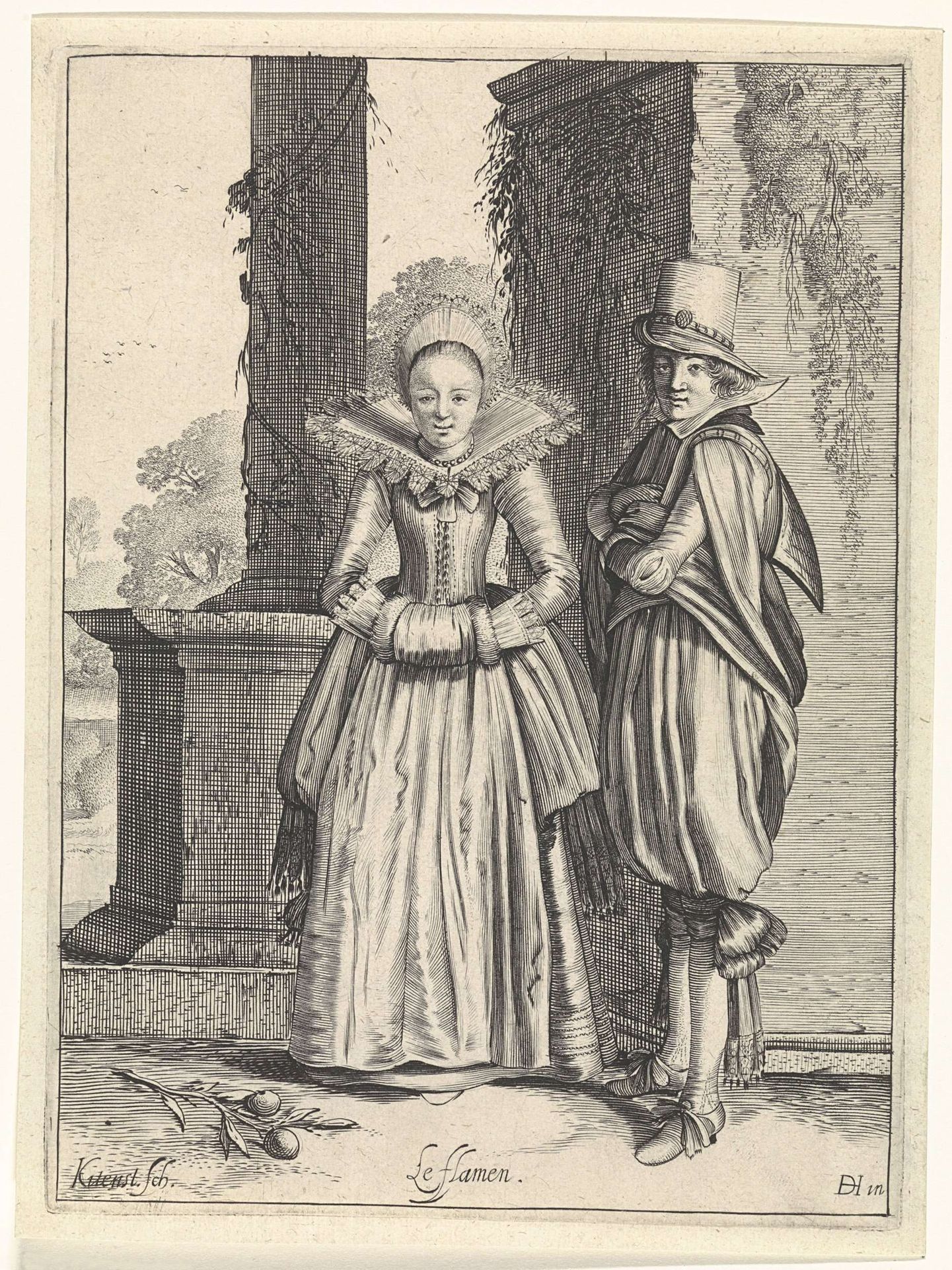 Elegant paar in Vlaamse kleding by Cornelis van Kittensteyn
