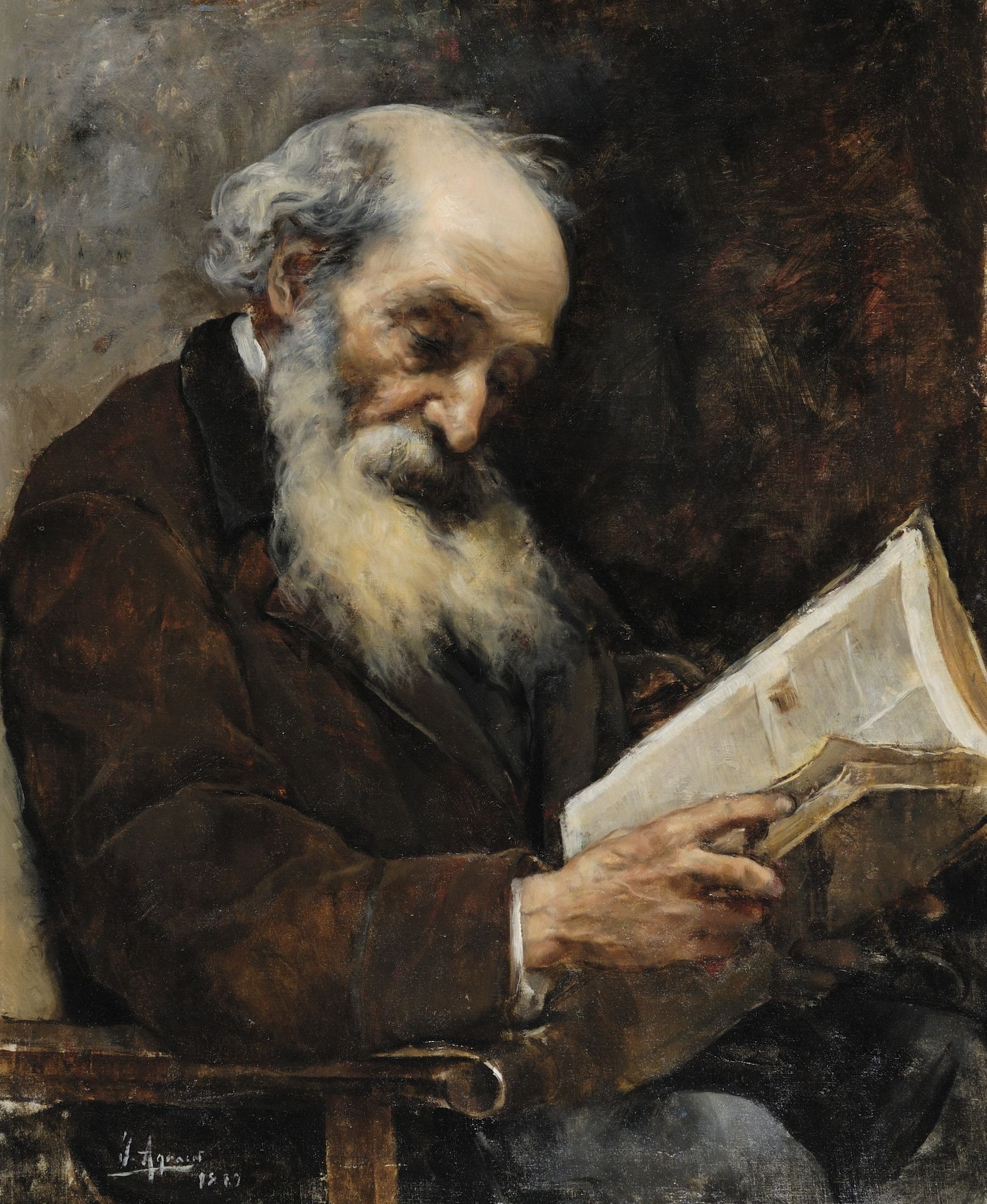 Old man reading a book by Joaquín Agrasot