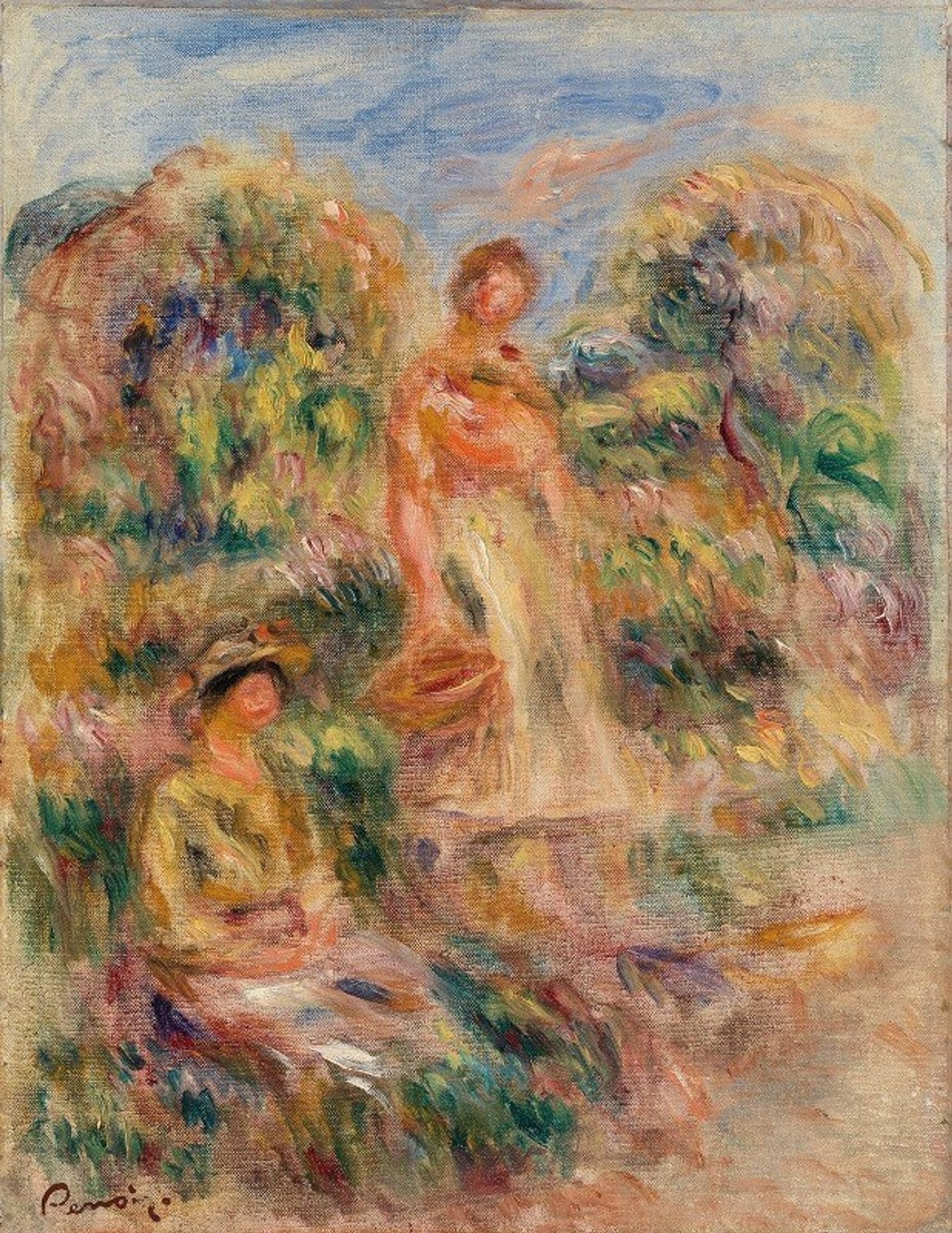 Standing Woman and Seated Woman in a Landscape by Pierre-Auguste Renoir