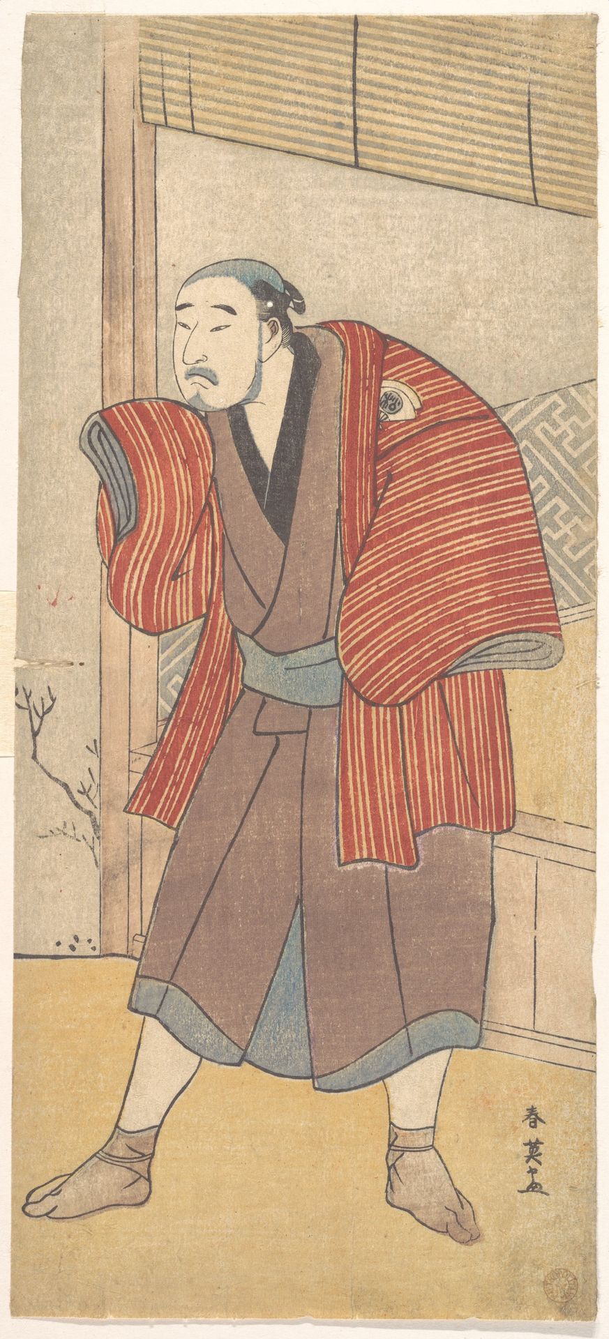 Onoe Matsusuke as a Servant Standing Beside a House by Katsukawa Shun'ei