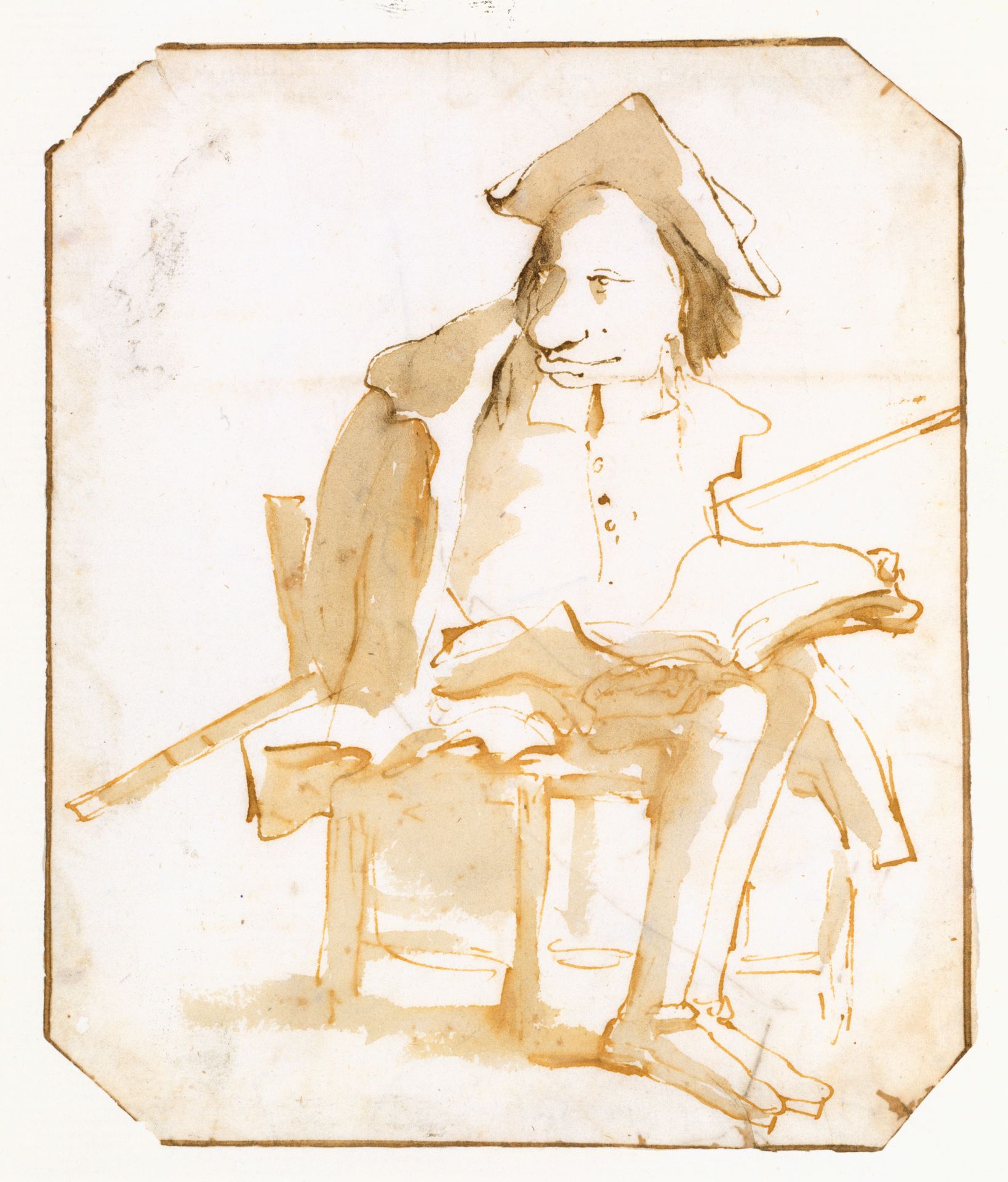 Caricature of a Seated Man with a Book and a Cane by Giovanni Battista Tiepolo