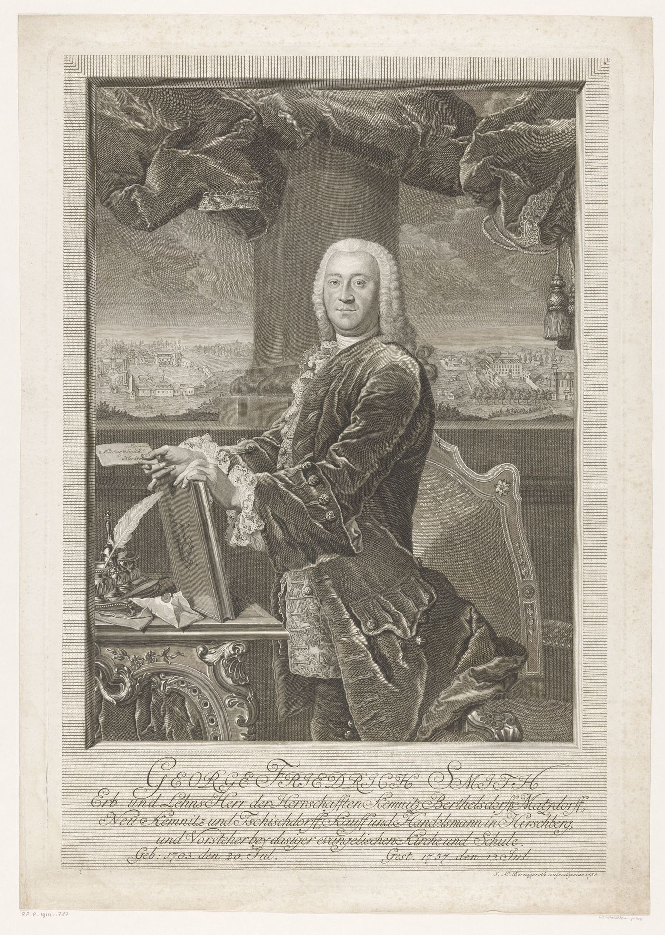 Portret van Georg Friedrich Smith by Johann Martin Bernigeroth